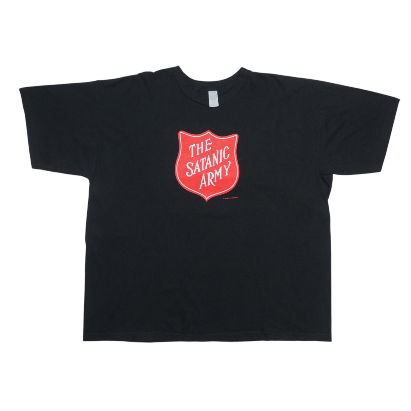 Black 1990s Marilyn Manson Satanic Army Vintage Shirt: Black 1990s Marilyn Manson Satanic Army Vintage Shirt Authentic 1990s Marilyn Manson Satanic Army vintage shirt with an original single-stitch construction and front graphic only. This is a true vinta