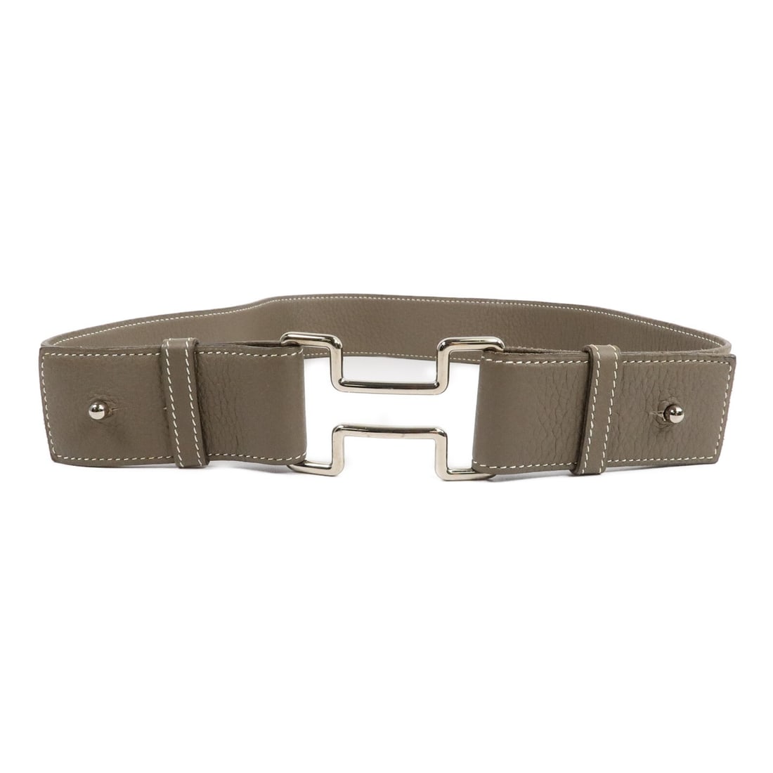 Hermes Constance belt in Etoupe Taurillon Clemence with PHW: Hermes Constance belt in Etoupe Taurillon Clemence with PHW Hermes Constance belt in Etoupe gray Clemence leather with palladium-tone hardware. Made in France, this women's belt shows reasonable wear 