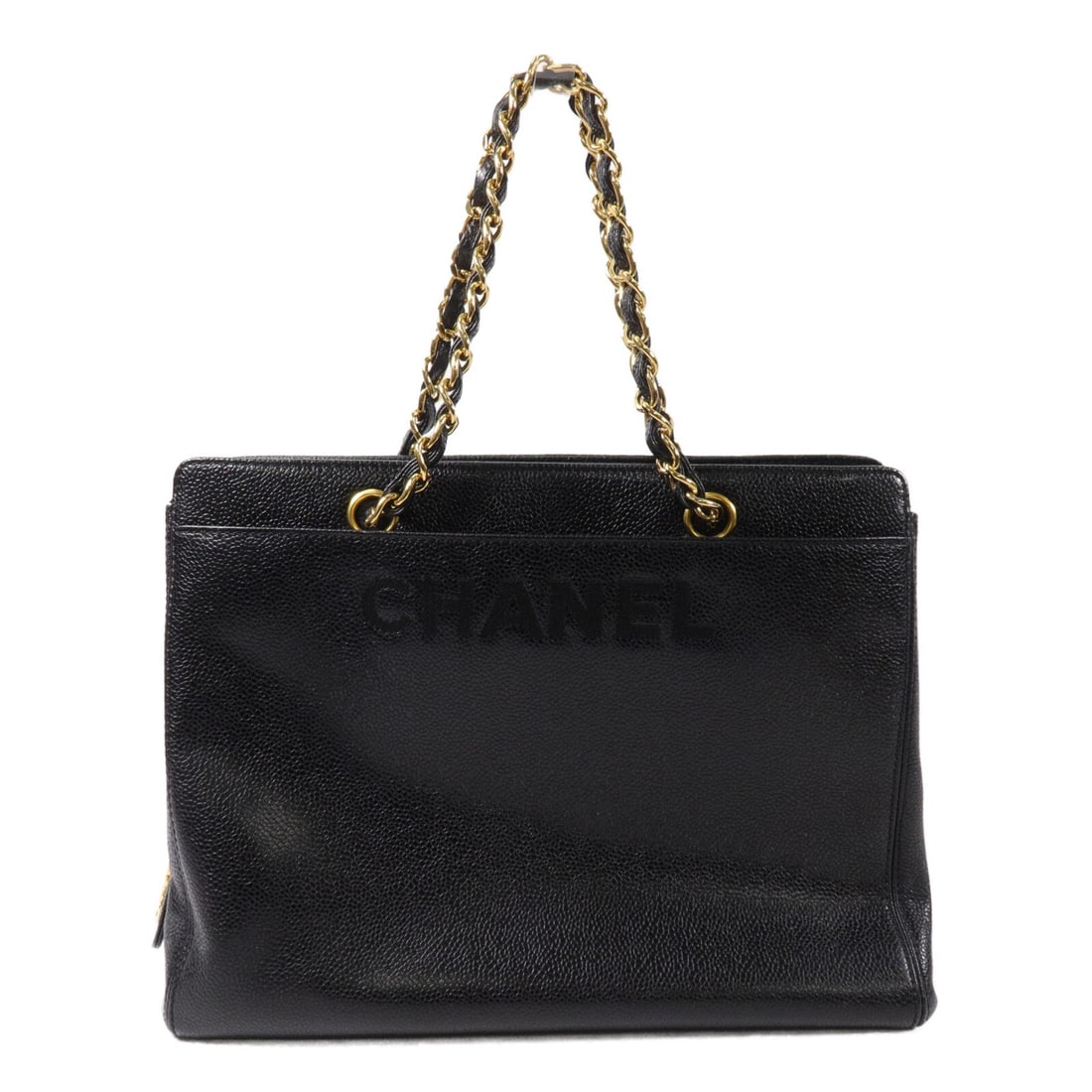 CHANEL CC Chain Tote Bag Black Calfskin Gold Tone Hardware: CHANEL CC Chain Tote Bag Black Calfskin Gold Tone Hardware Vintage Chanel CC chain tote bag in black calfskin leather. This women's tote features a structured silhouette with multiple open compartment