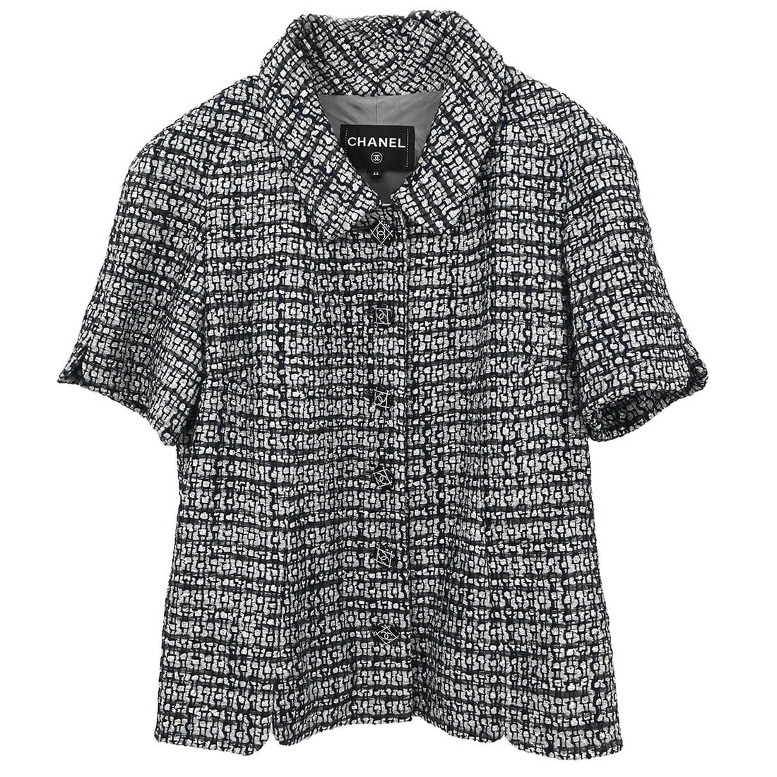 CHANEL Gray Tweed Short Sleeve Jacket Size 44 France (1 of 15)