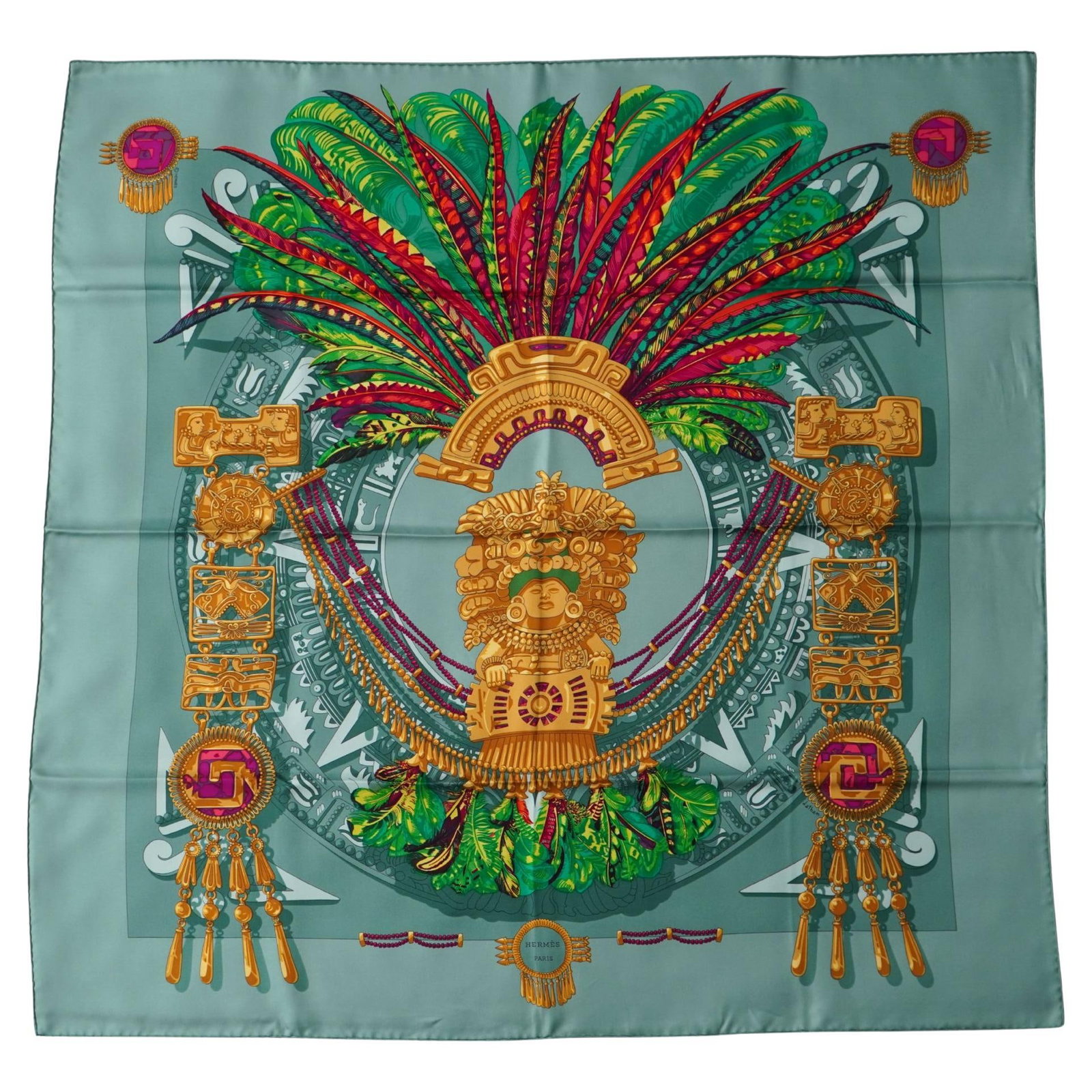 Hermes Mexique Caty Latham silk scarf 90cm square: Hermes Mexique Caty Latham silk scarf 90cm square Hermes Paris 'Mexique' silk scarf by Caty Latham, made in France and dated to the 2010- period. This square 90 cm scarf is crafted in silk and present