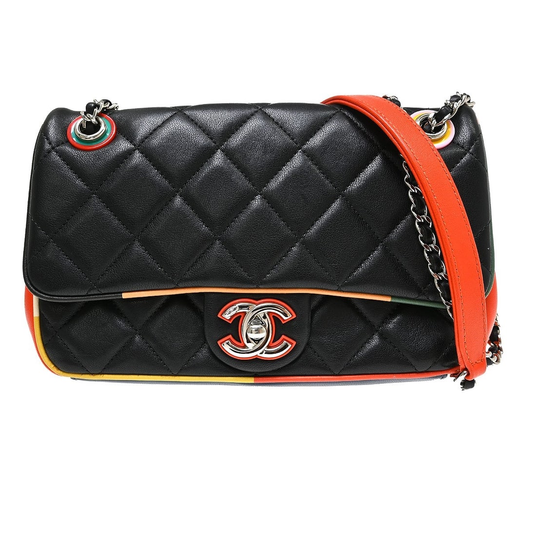 CHANEL Cuba Color Flap Shoulder Bag Black Lambskin Medium: CHANEL Cuba Color Flap Shoulder Bag Black Lambskin Medium Chanel Cuba Color Flap shoulder bag in black lambskin with a turn-lock closure, chain shoulder strap, and fabric lining. The bag features one 