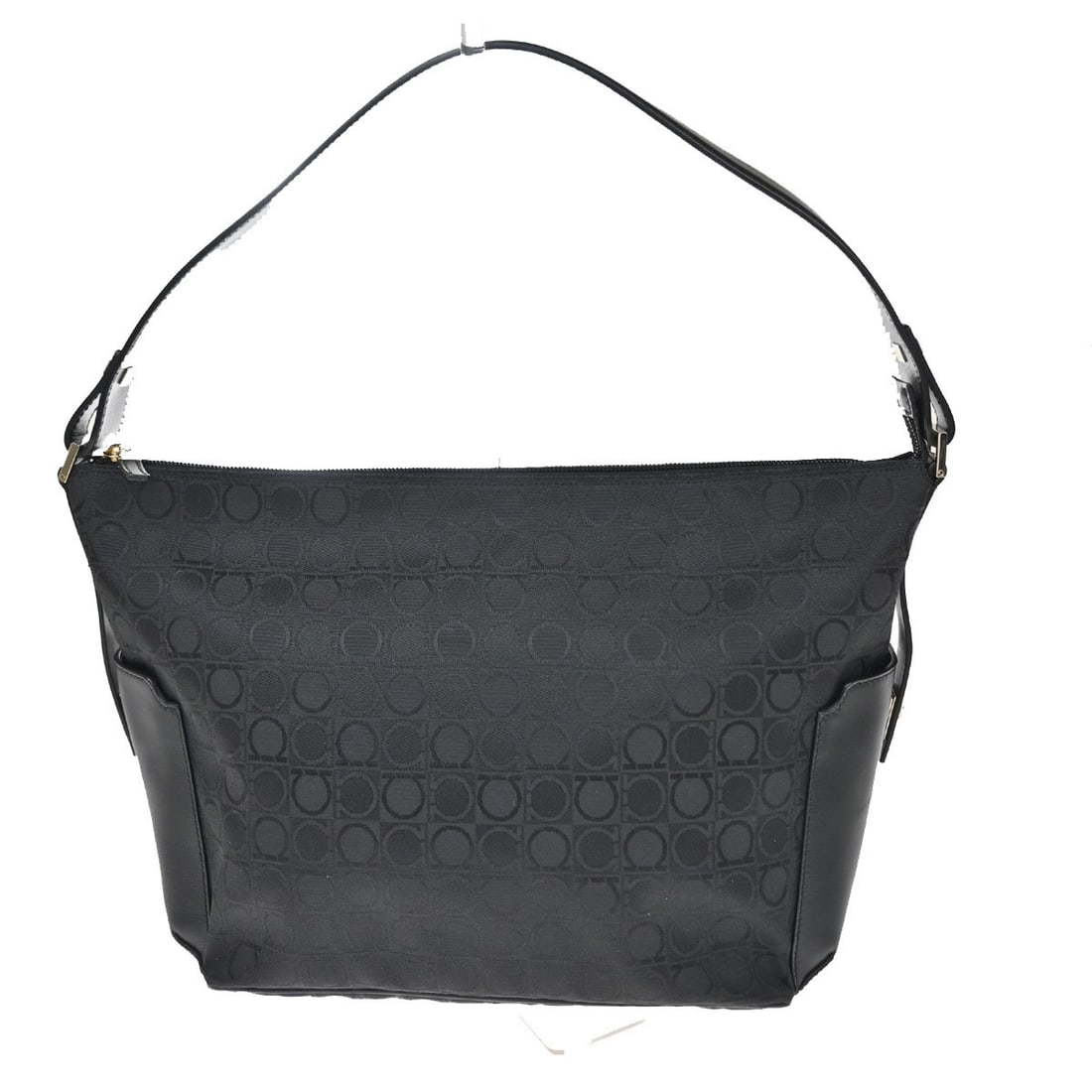Salvatore Ferragamo Gancini Zip black canvas handbag: Salvatore Ferragamo Gancini Zip black canvas handbag Salvatore Ferragamo Gancini Zip canvas bag in black. This women's bag is made in Italy and remains in good condition, showing light wear throughout