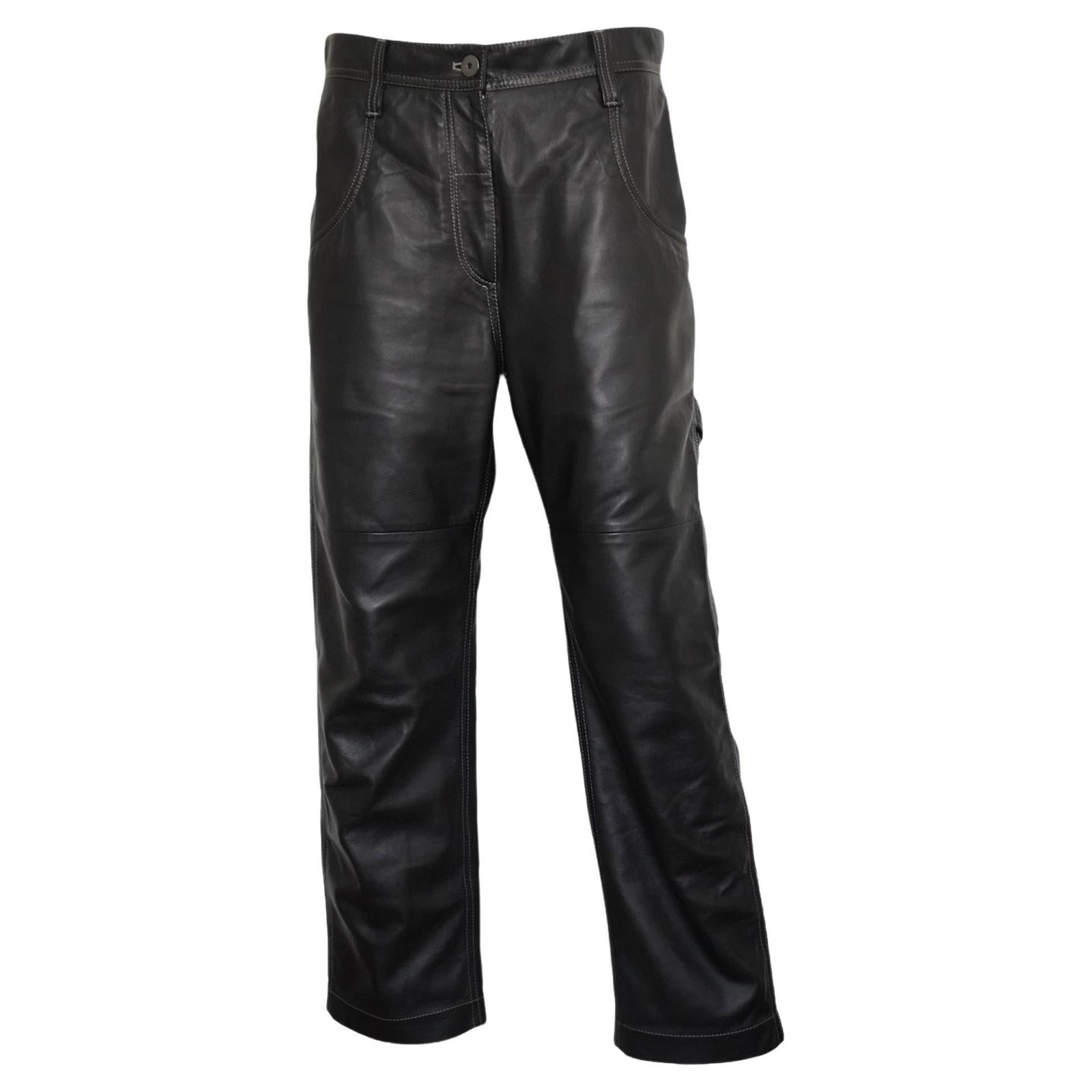 Brunello Cucinelli Size 6 Black Leather Cargo Style Pants (1 of 10)