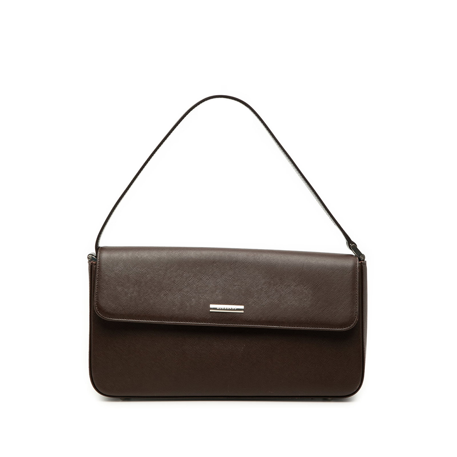 Burberry Leather Flap Shoulder Bag Brown Leather: Burberry Leather Flap Shoulder Bag Brown Leather Burberry leather flap shoulder bag in brown, made in the United Kingdom. It features a leather body, flat leather strap, front flap with magnetic closu