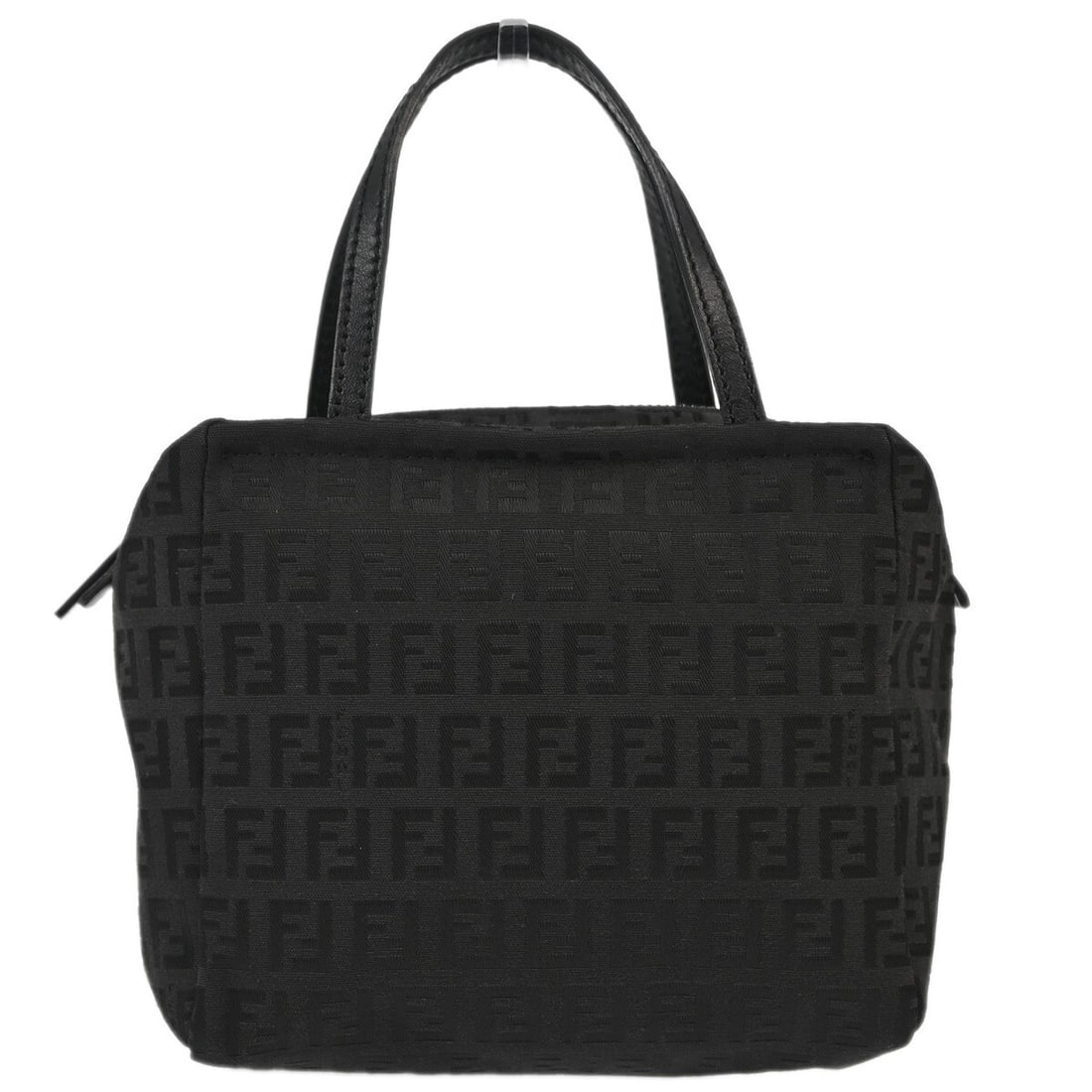 Fendi Zucchino Small Black Canvas Hand Bag with Leather Handles: Fendi Zucchino Small Black Canvas Hand Bag with Leather Handles This Fendi Zucchino handbag is a small black canvas and leather bag made in Italy. It features a zip closure, double handles with a 3.9 