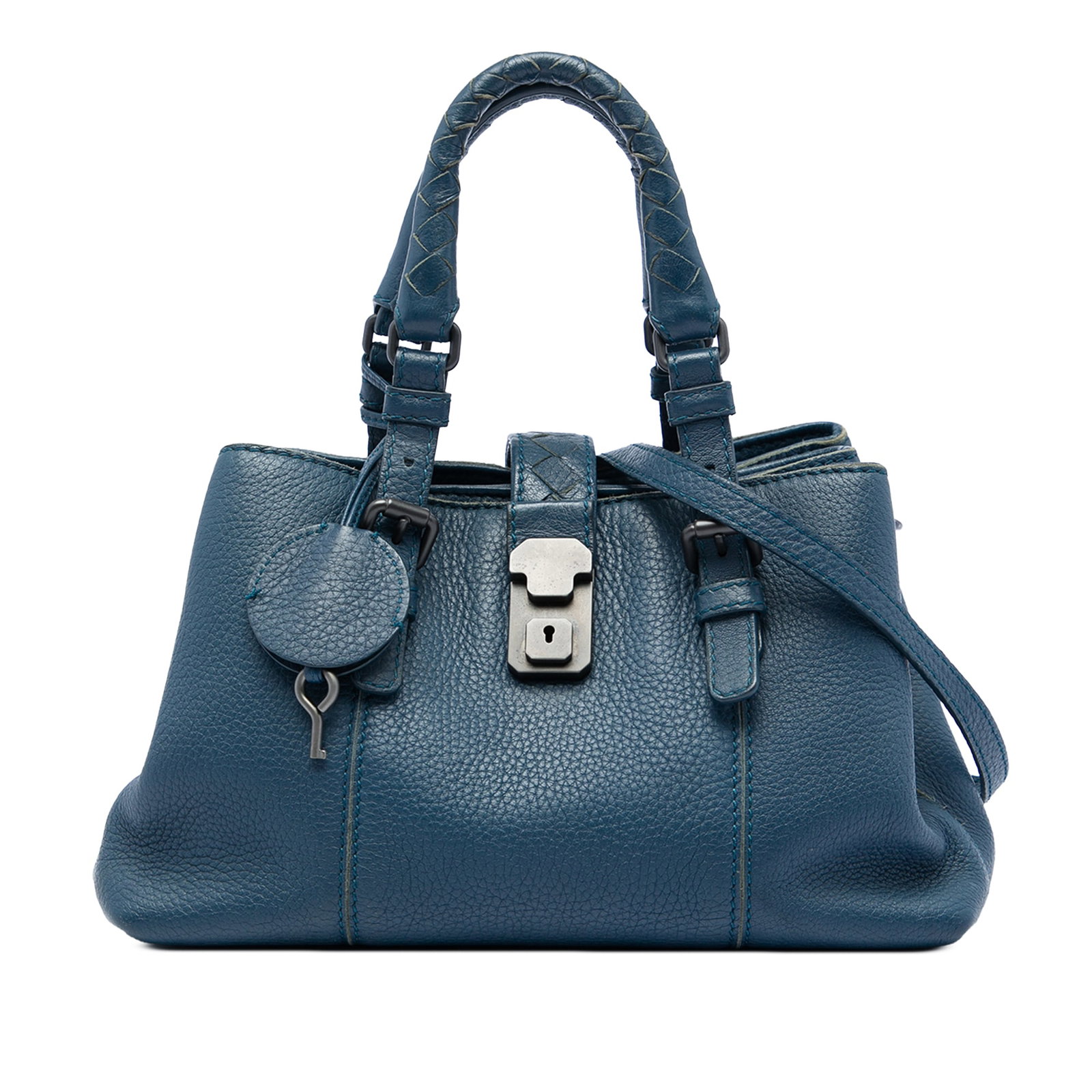 Bottega Veneta Small Cervo Roma Blue Leather Satchel (1 of 6)