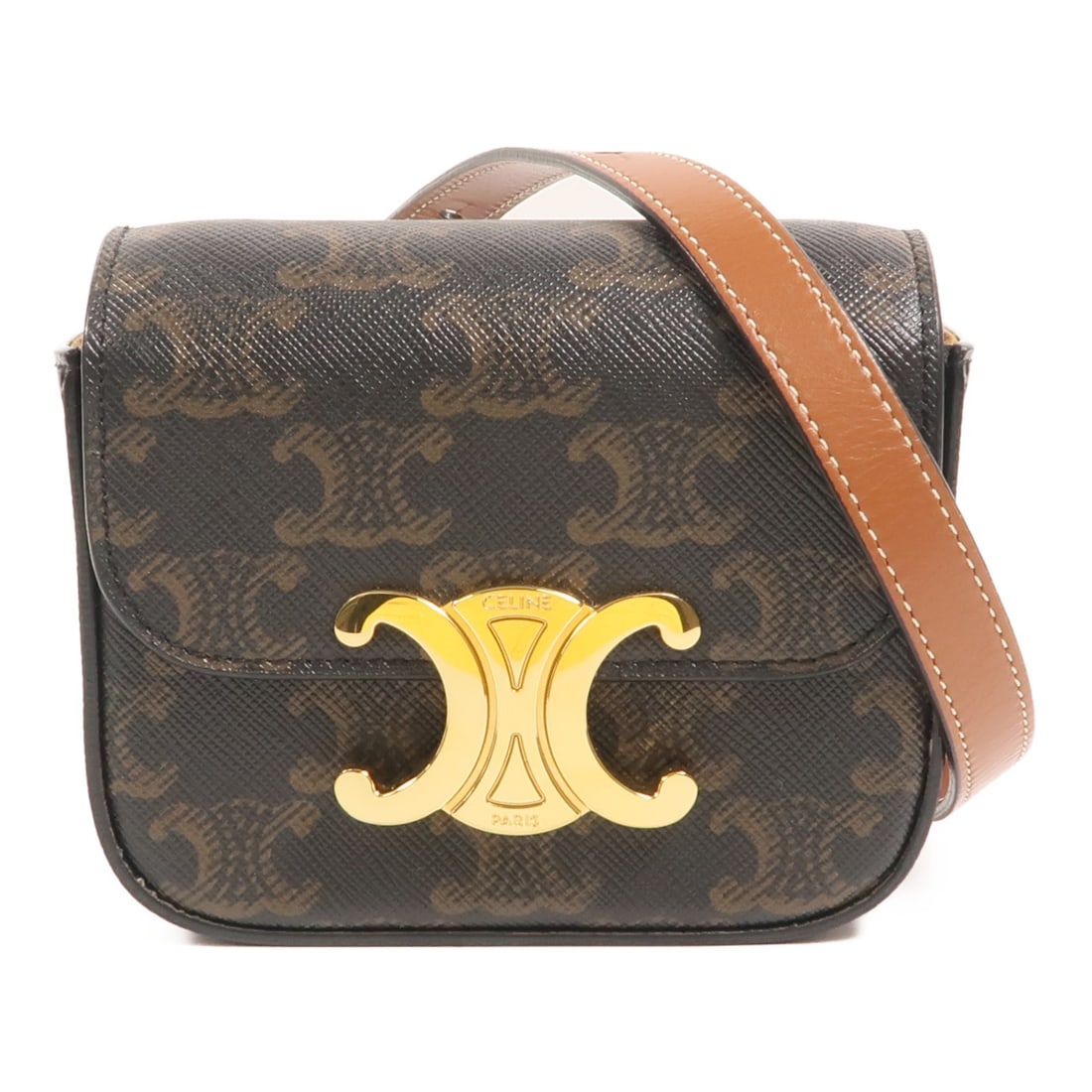 CELINE Mini Claude Shoulder Bag Brown Coated Canvas Gold Tone (1 of 15)