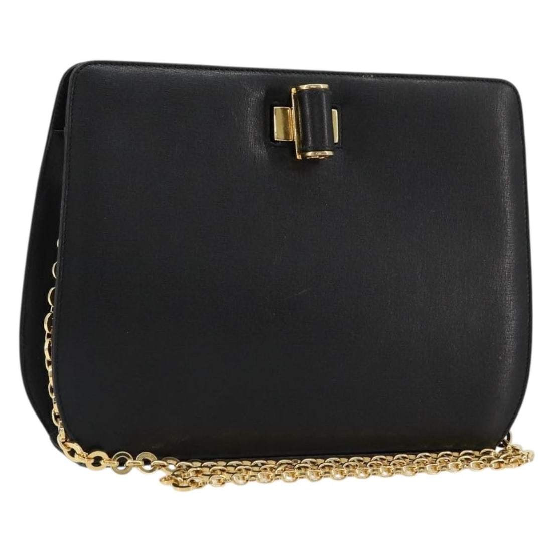 Salvatore Ferragamo black leather shoulder bag with chain strap: Salvatore Ferragamo black leather shoulder bag with chain strap This Salvatore Ferragamo shoulder bag features a sophisticated black leather exterior accented with gold-tone details. Designed with a c