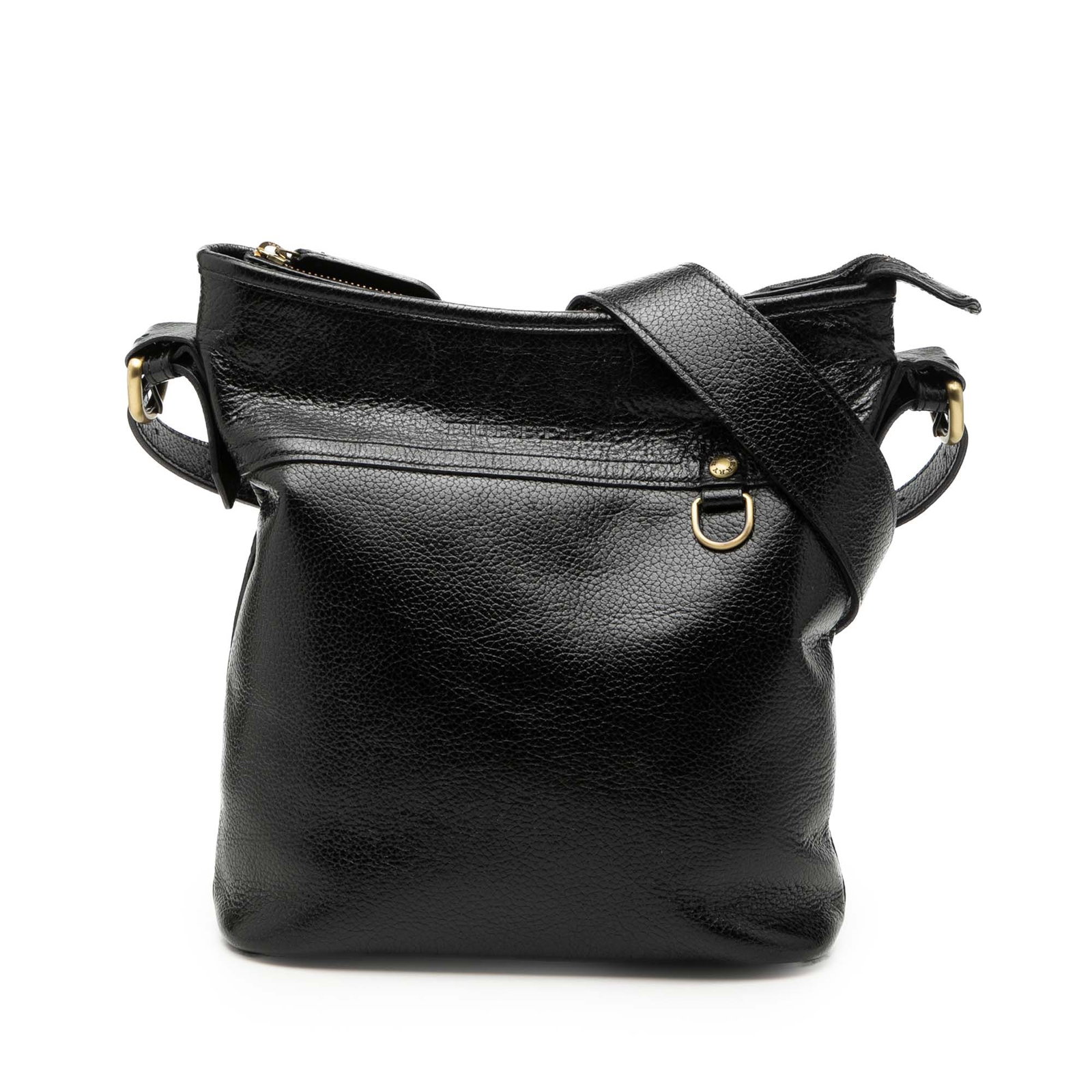 Burberry Leather Crossbody Bag Black Zip Top Back Pocket: Burberry Leather Crossbody Bag Black Zip Top Back Pocket Burberry leather crossbody bag in black with a zip-top design, flat leather strap, exterior back zip pocket, and interior zip and slip pockets.