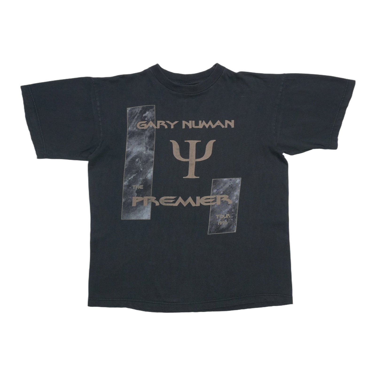 Black 1996 Gary Numan Premier Tour vintage cotton shirt: Black 1996 Gary Numan Premier Tour vintage cotton shirt Authentic vintage 1996 Gary Numan Premier Tour shirt with front and back graphics. This original 1990s single-stitch shirt is a true vintage pie