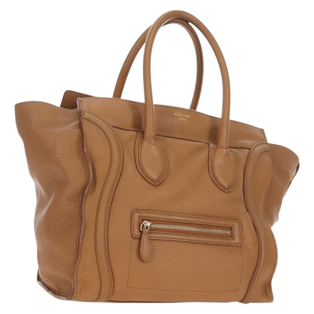 CELINE Luggage Micro leather handbag beige gold tone with dust bag: CELINE Luggage Micro leather handbag beige gold tone with dust bag Celine Luggage Micro Shopper handbag in beige leather with gold-tone detailing. Made in Italy, this women's handbag includes a dust b