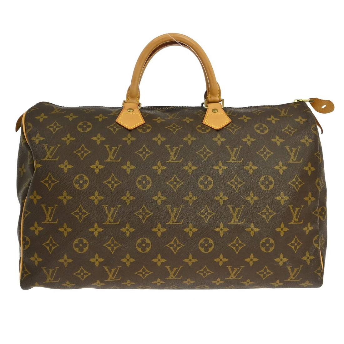 Louis Vuitton Speedy 40 Monogram Canvas Duffle Bag M41522: Louis Vuitton Speedy 40 Monogram Canvas Duffle Bag M41522 Vintage Louis Vuitton Speedy 40 handbag in the Monogram line, styled as a large duffle with double handles and a zip closure. The bag shows re