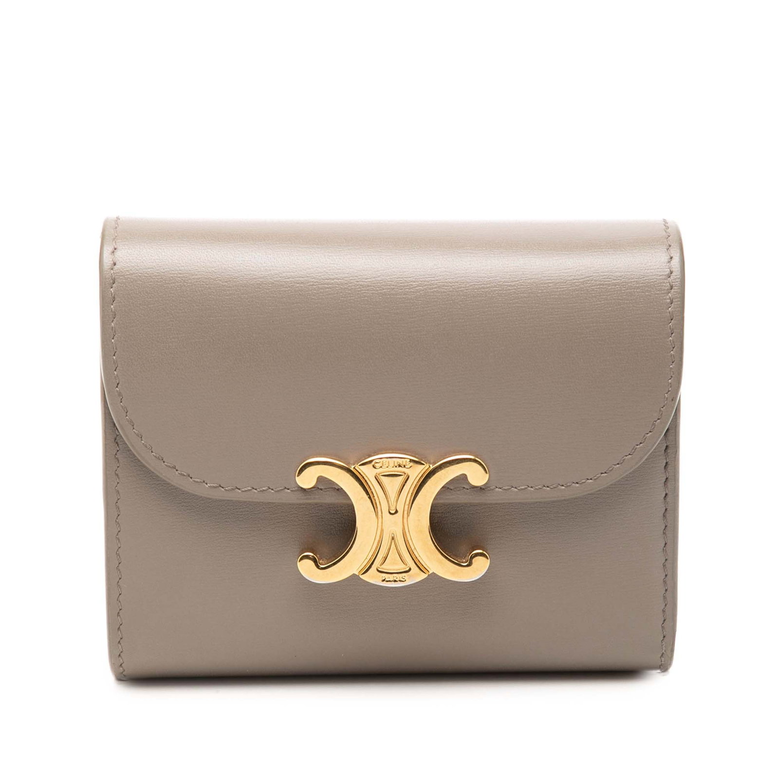 Celine Triomphe Flap Small Wallet in Brown Shiny Calfskin (1 of 8)