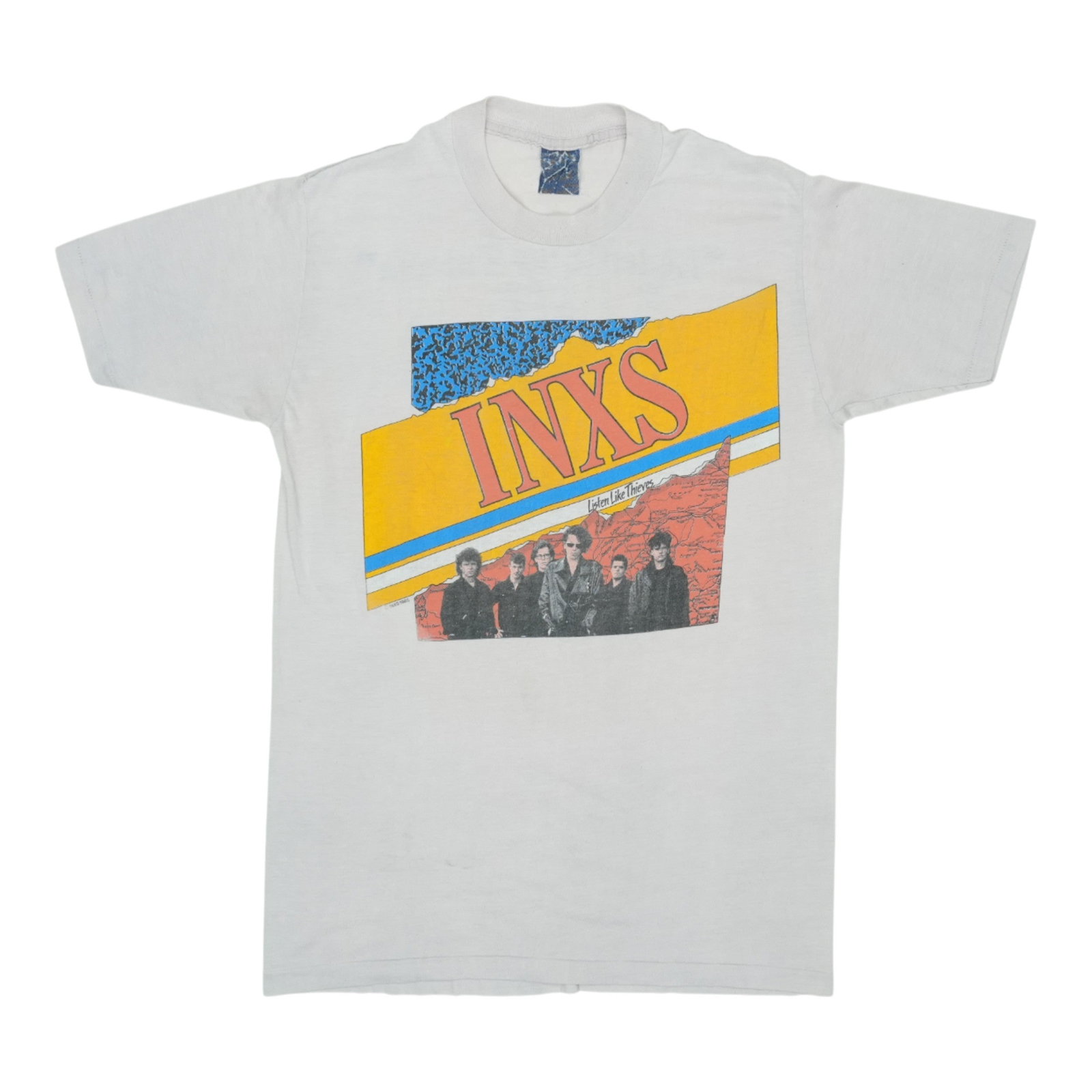 Vintage 1985 INXS Listen Like Thieves Tour T Shirt Tan: Vintage 1985 INXS Listen Like Thieves Tour T Shirt Tan Authentic original vintage 1985 INXS Listen Like Thieves US Tour shirt with front and back graphics. This is a true vintage shirt, not a modern r