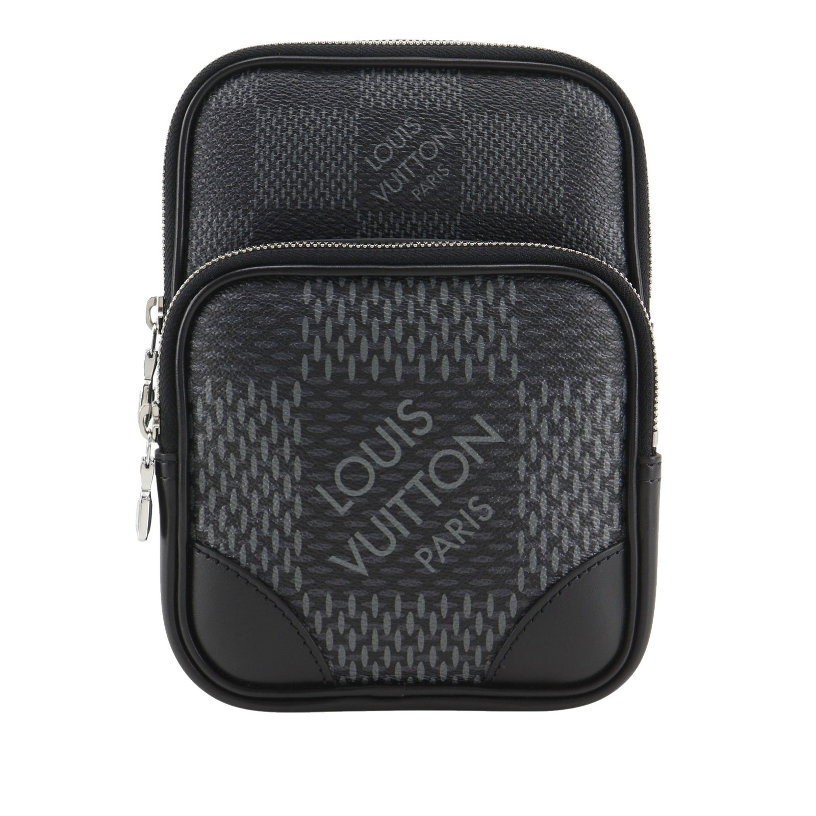 Louis Vuitton Amazone Sling Bag Damier Graphite 3D Canvas: Louis Vuitton Amazone Sling Bag Damier Graphite 3D Canvas Damier Graphite 3D Amazone sling bag featuring a damier graphite canvas body with leather trim, an adjustable flat canvas strap, a top zip clo