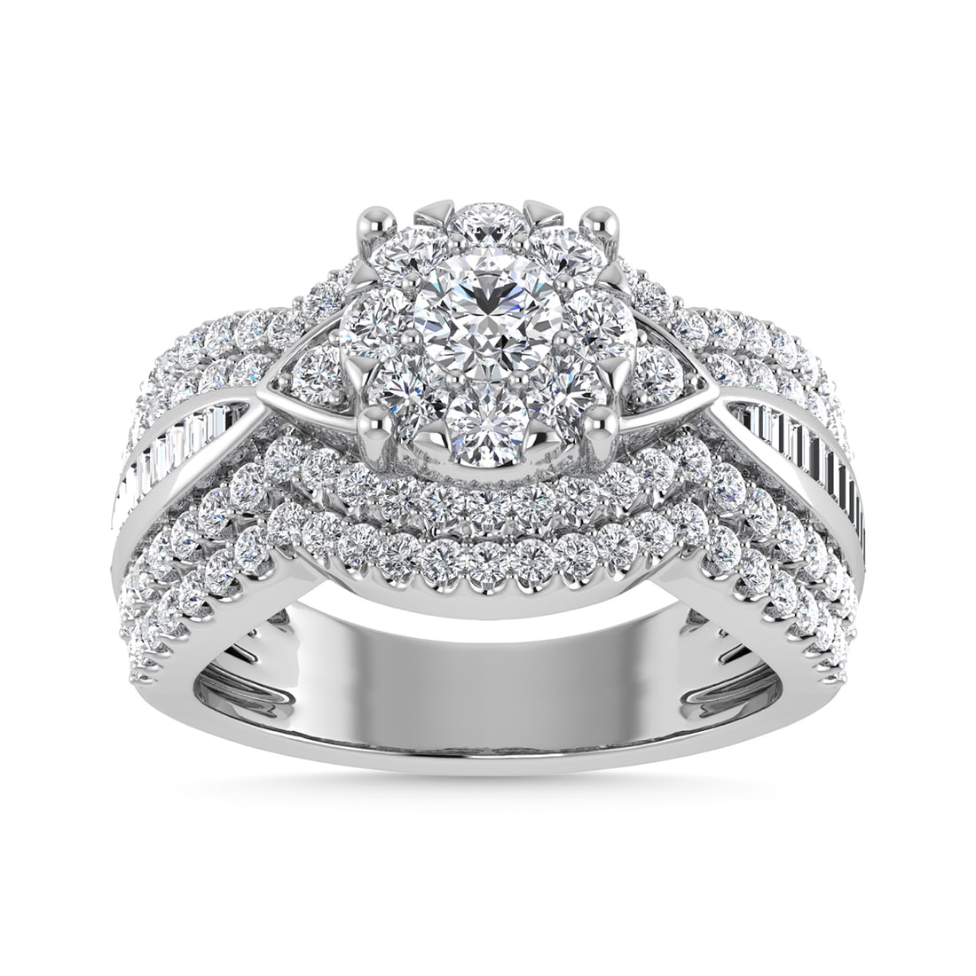 Diamond 1 1/2 Ct.Tw. Fashion Ring in 14K White Gold: Diamond 1 1/2 Ct.Tw. Fashion Ring in 14K White Gold 14k White Gold Stone Color: G-h Stone Clarity: Si3 / I2 Each ring is presented in standard size 6.5. Complimentary resizing is available between siz