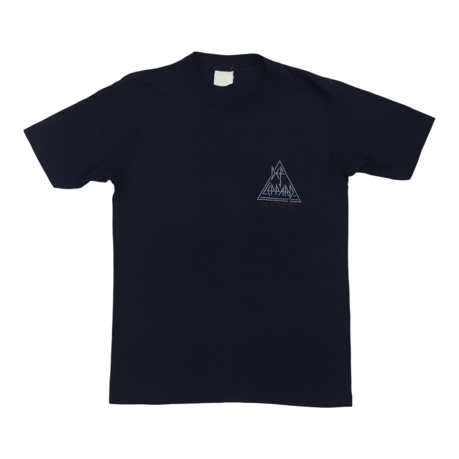 Black Small Def Leppard 1980 UK Tour T Shirt: Black Small Def Leppard 1980 UK Tour T Shirt Authentic vintage 1980 Def Leppard On Through The Night UK Tour shirt with front and back graphics. This is an original vintage shirt, not a modern reprodu