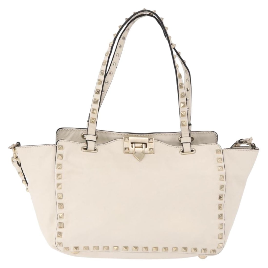Valentino Garavani Rockstud Soft Leather Tote Bag White: Valentino Garavani Rockstud Soft Leather Tote Bag White Valentino Garavani Rockstud Tote in soft white leather. This women's bag shows overall wear consistent with use, including light wear and marks 