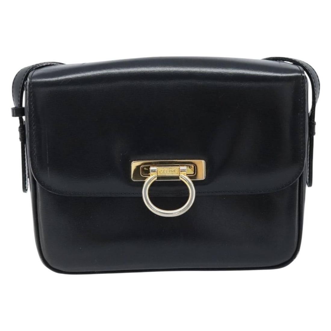 Celine Shoulder Bag Black Leather Italy: Celine Shoulder Bag Black Leather Italy A Celine shoulder bag in black leather with a compact silhouette. Made in Italy, this piece is presented in fair overall condition with visible signs of wear in