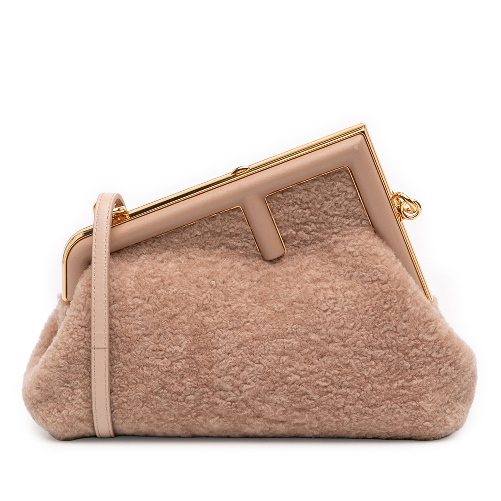 Fendi First Small Shearling Crossbody Bag Brown: Fendi First Small Shearling Crossbody Bag Brown Small Fendi First crossbody bag in brown shearling with a top clasp closure and an adjustable, detachable flat leather shoulder strap. Made in Italy. Co