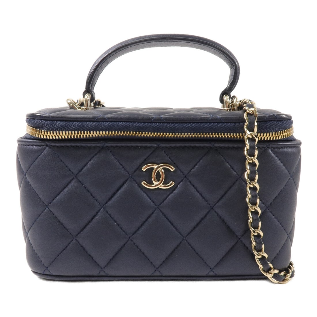 CHANEL AP2199 CC Vanity Case 2way Shoulder Bag Navy Lambskin (1 of 14)