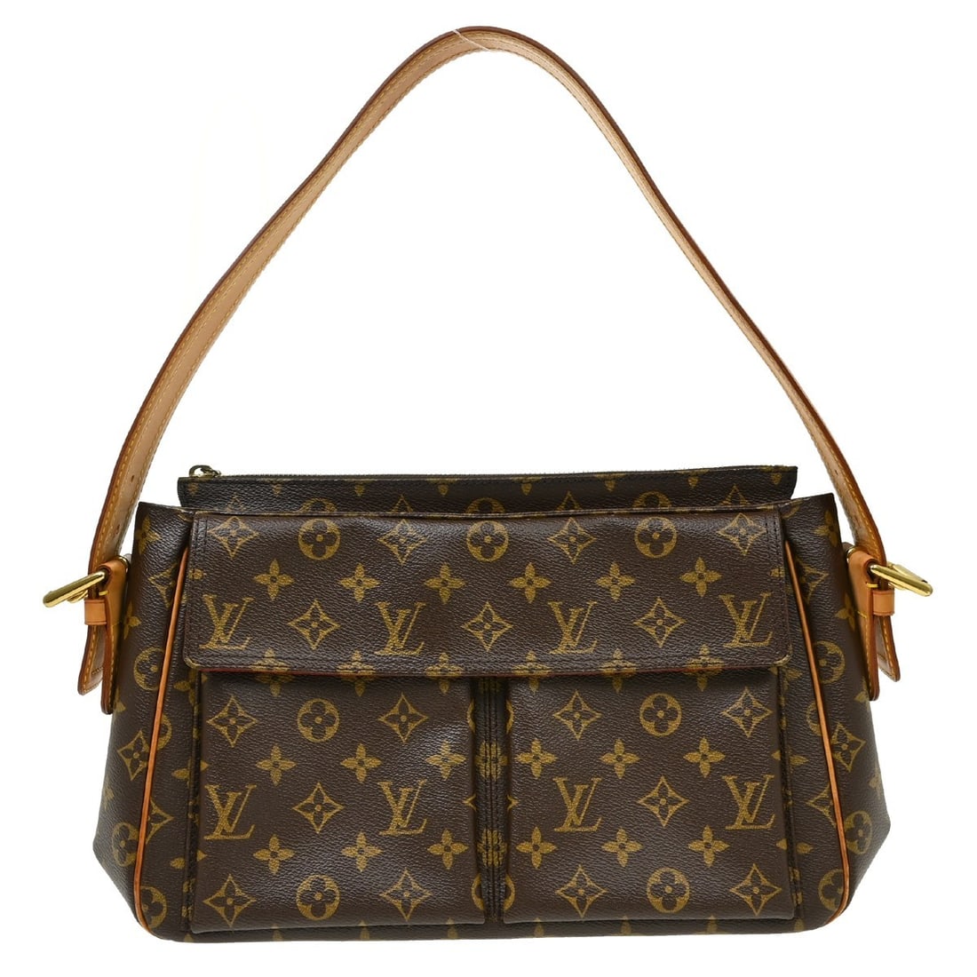 Louis Vuitton Viva Cite GM Monogram Canvas Shoulder Bag M51163: Louis Vuitton Viva Cite GM Monogram Canvas Shoulder Bag M51163 Vintage Louis Vuitton Viva Cite GM handbag in brown Monogram canvas with leather trim and a red Alcantara lining. This shoulder bag featu