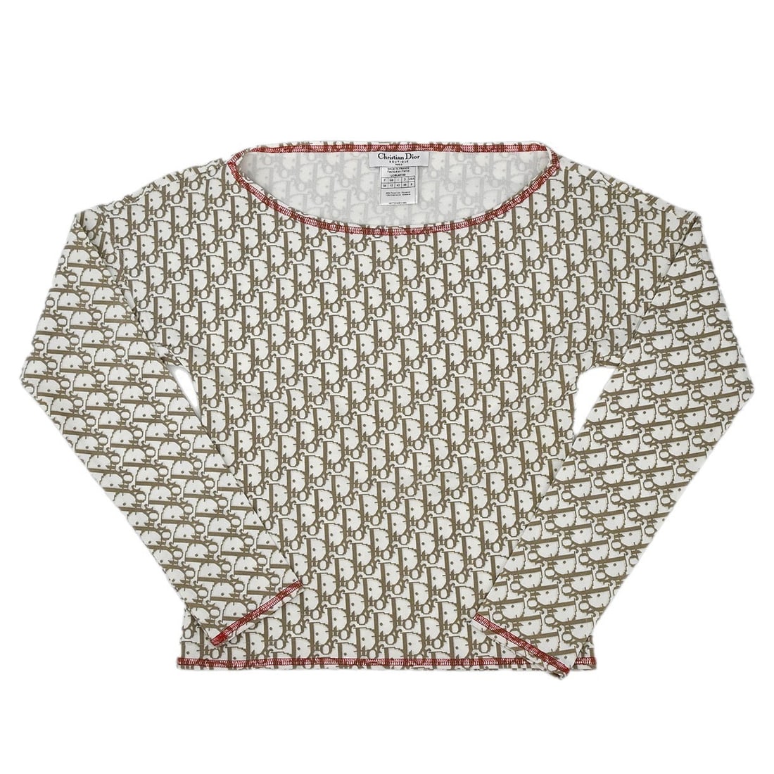 Dior Top Trotter Womens Long Sleeve T Shirt White FR 38: Dior Top Trotter Womens Long Sleeve T Shirt White FR 38 Christian Dior Top Trotter long-sleeve T-shirt for women in white with brown logo accents. Made in France, this casual round-neck top has a regu