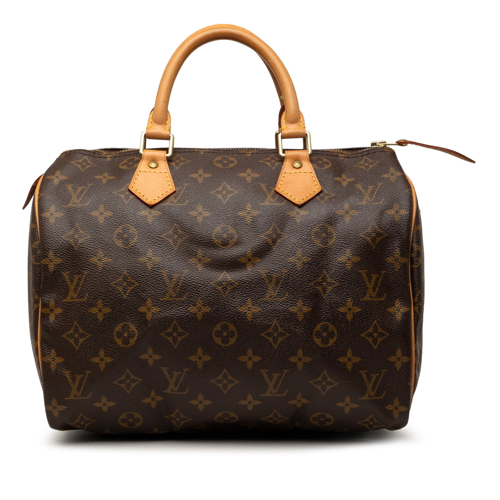 Louis Vuitton Speedy 30 Monogram Canvas Handbag: Louis Vuitton Speedy 30 Monogram Canvas Handbag Louis Vuitton Monogram Speedy 30 handbag crafted with a monogram canvas body, vachetta leather trim, and rolled vachetta leather handles. The bag featur