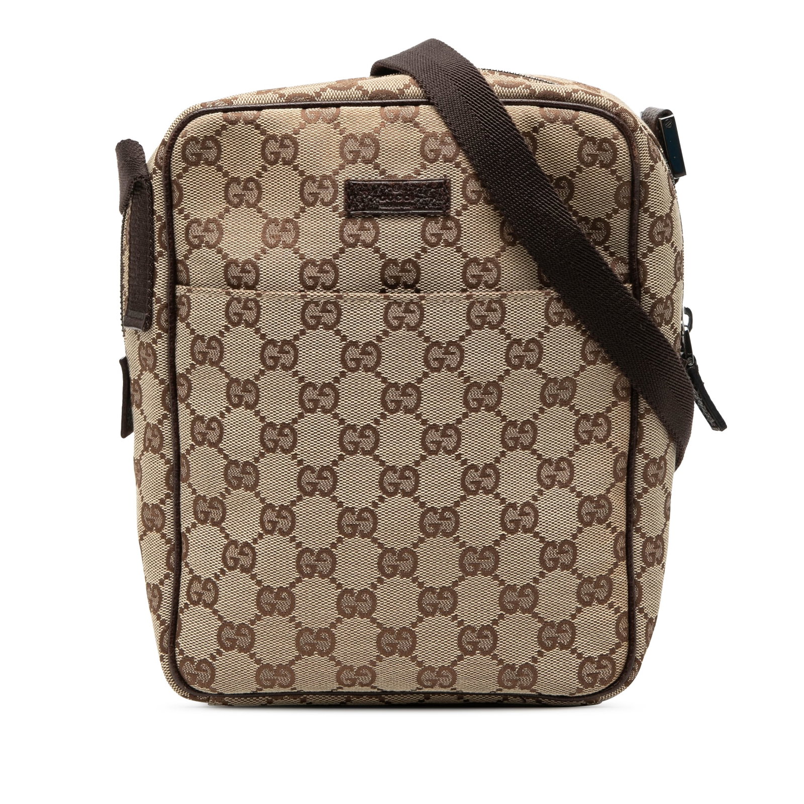 Gucci GG Canvas Beige Crossbody Bag with Leather Trim: Gucci GG Canvas Beige Crossbody Bag with Leather Trim This Gucci GG Canvas Crossbody bag features a durable canvas body with leather trim, a front exterior slip pocket, an adjustable flat strap, a top