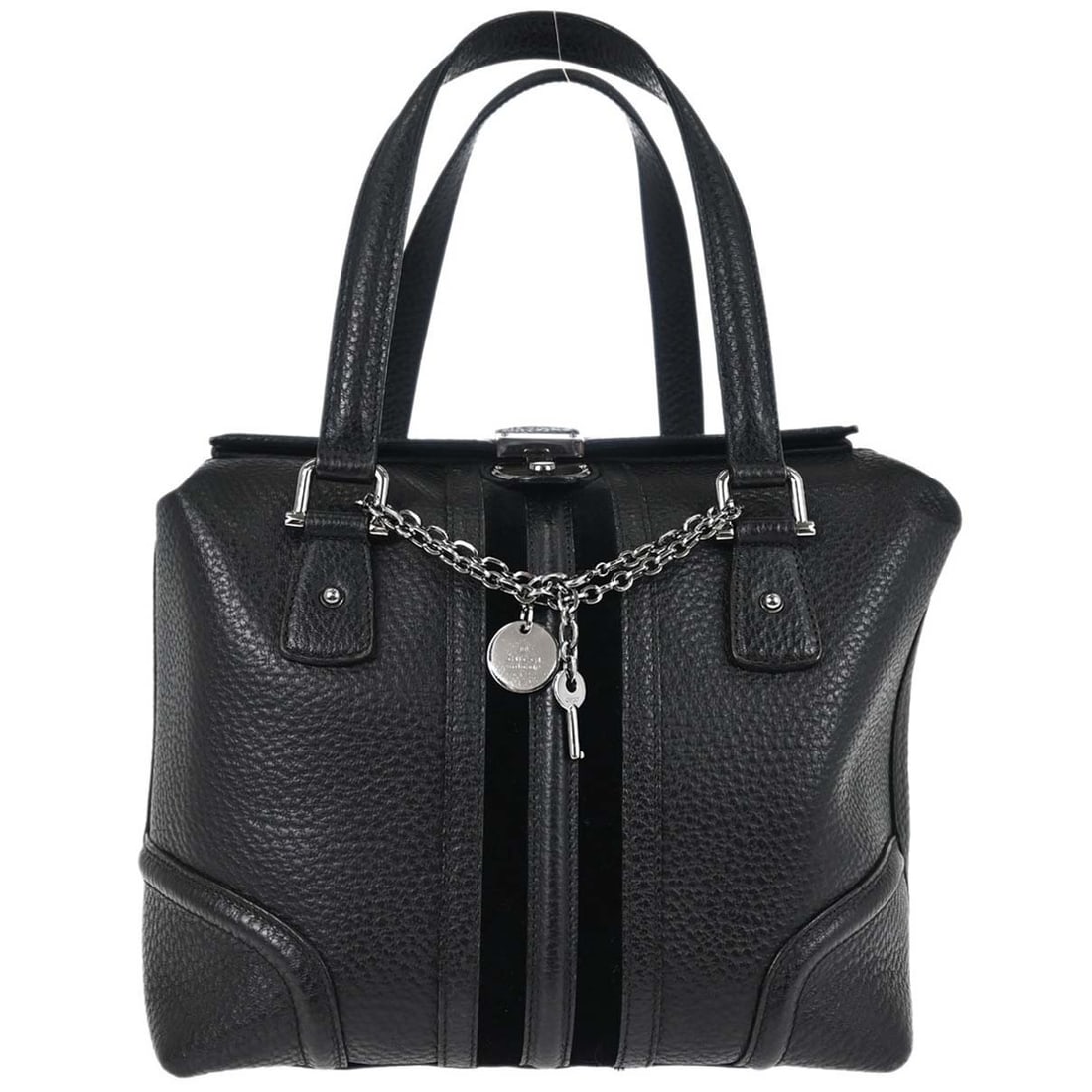 Gucci Sherry Line Black Leather Duffle Bag with Key 146002 203998: Gucci Sherry Line Black Leather Duffle Bag with Key 146002 203998 Gucci Sherry Line duffle handbag in black leather with double handles and a medium-sized silhouette. Made in Italy, this women's handb
