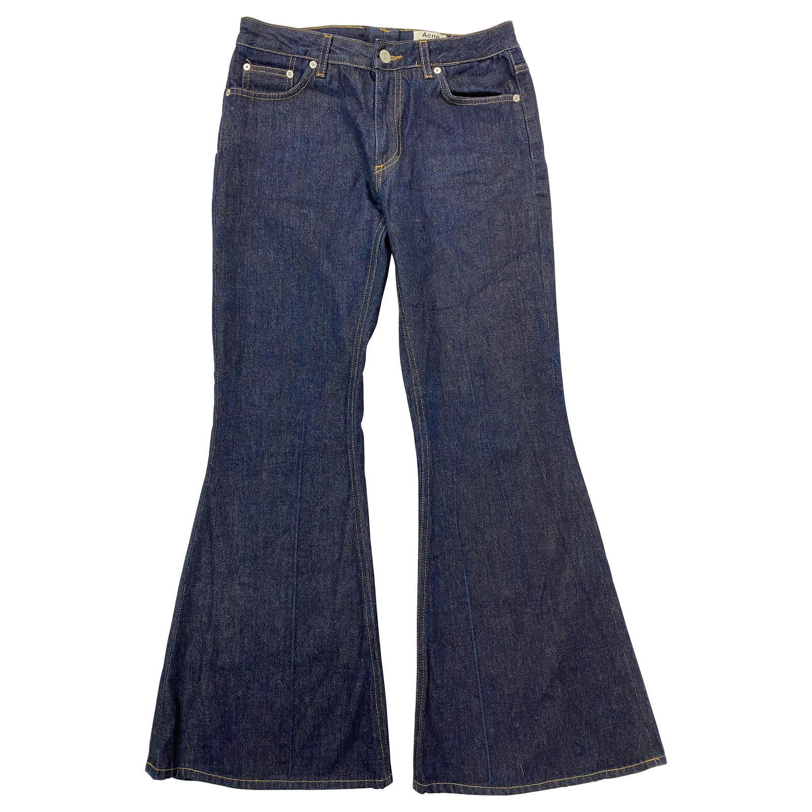 Acne Studios Mello Raw Long Flare Jeans Dark Blue Size 38 (1 of 10)