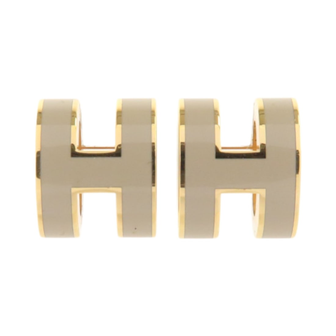 HERMES Mini Pop H Pierced Earrings Gray Enamel Gold Tone (1 of 8)