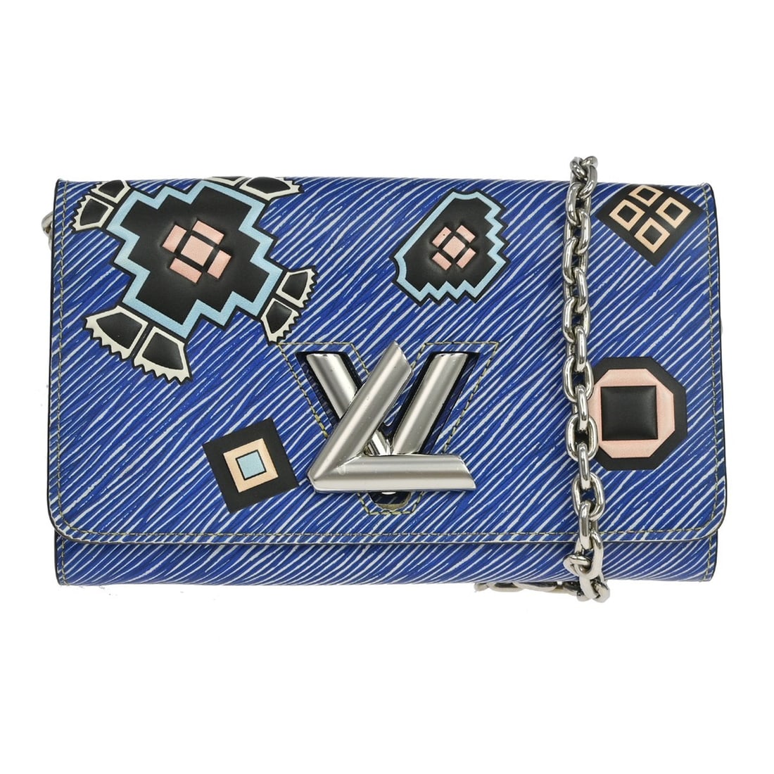 Louis Vuitton M61490 Twist Epi Leather Blue Shoulder Bag: Louis Vuitton M61490 Twist Epi Leather Blue Shoulder Bag Vintage Louis Vuitton Epi Porte Feuille Twist shoulder bag in blue Epi leather with a silver-tone chain shoulder strap and black Alcantara lini
