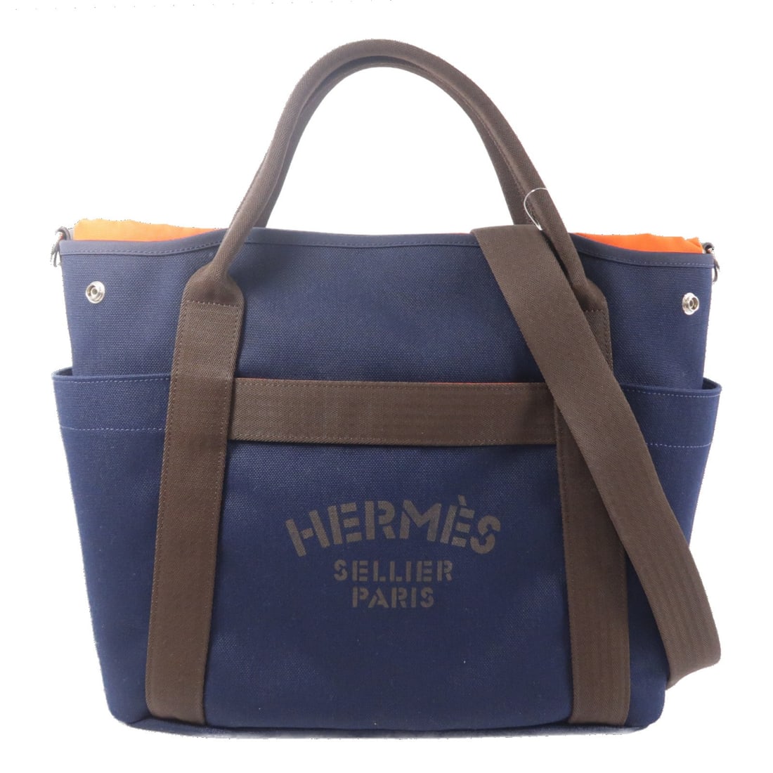 Hermes The Grooming Bag canvas 2 way shoulder bag Bleu France Feu (1 of 16)