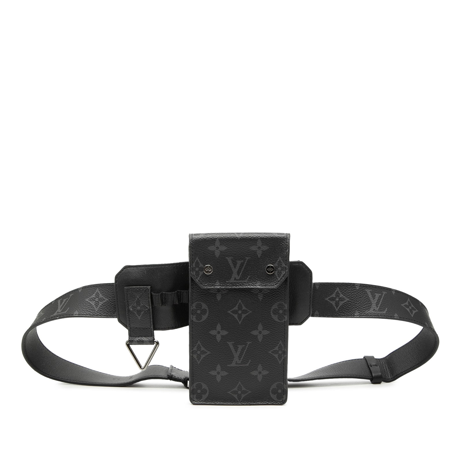 Louis Vuitton Utility Belt Bag in Monogram Eclipse Canvas: Louis Vuitton Utility Belt Bag in Monogram Eclipse Canvas Louis Vuitton Monogram Eclipse Utility Belt Bag featuring a monogram eclipse canvas body with leather trim, a detachable flat waist strap, a t