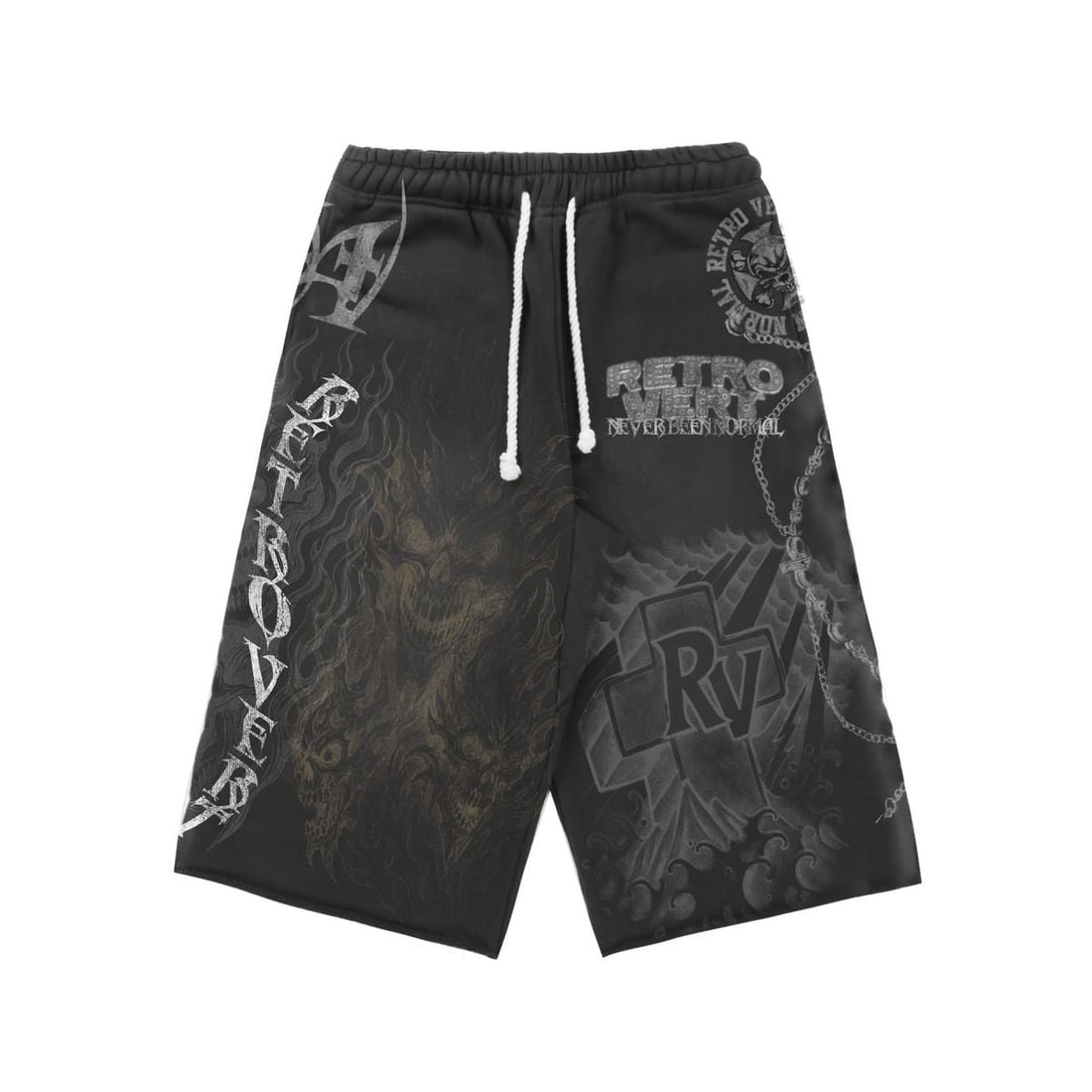 Retrovert Flame Studded Black Sweatshort XL (1 of 2)