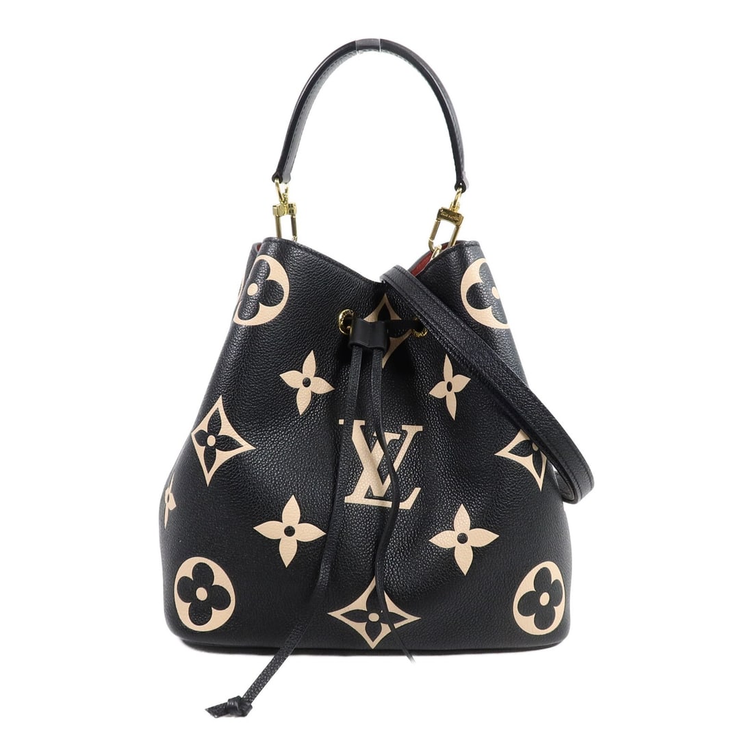 Louis Vuitton Neo Noe MM M45497 Monogram Empreinte 2 Way Bag: Louis Vuitton Neo Noe MM M45497 Monogram Empreinte 2 Way Bag Louis Vuitton Neo Noe MM 2-way shoulder bag in Monogram Empreinte bicolor calfskin. This women's bag features a black and beige colorway, a