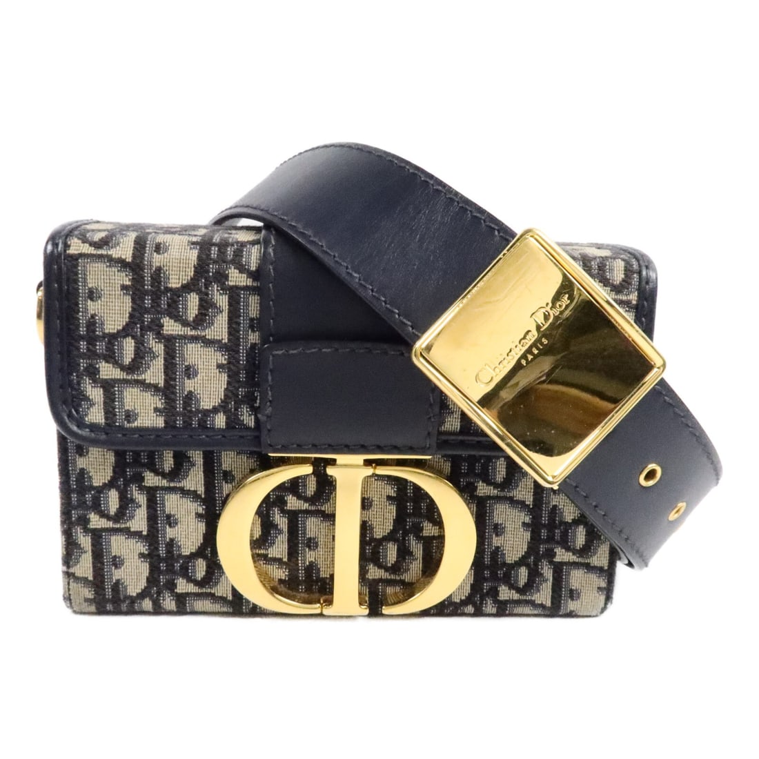Dior 30 Montaigne Box Shoulder Bag Navy Canvas CD GHW: Dior 30 Montaigne Box Shoulder Bag Navy Canvas CD GHW Christian Dior 30 Montaigne Box Shoulder Bag in navy canvas, featuring a shoulder strap and a box-style design. The bag shows reasonable wear and 