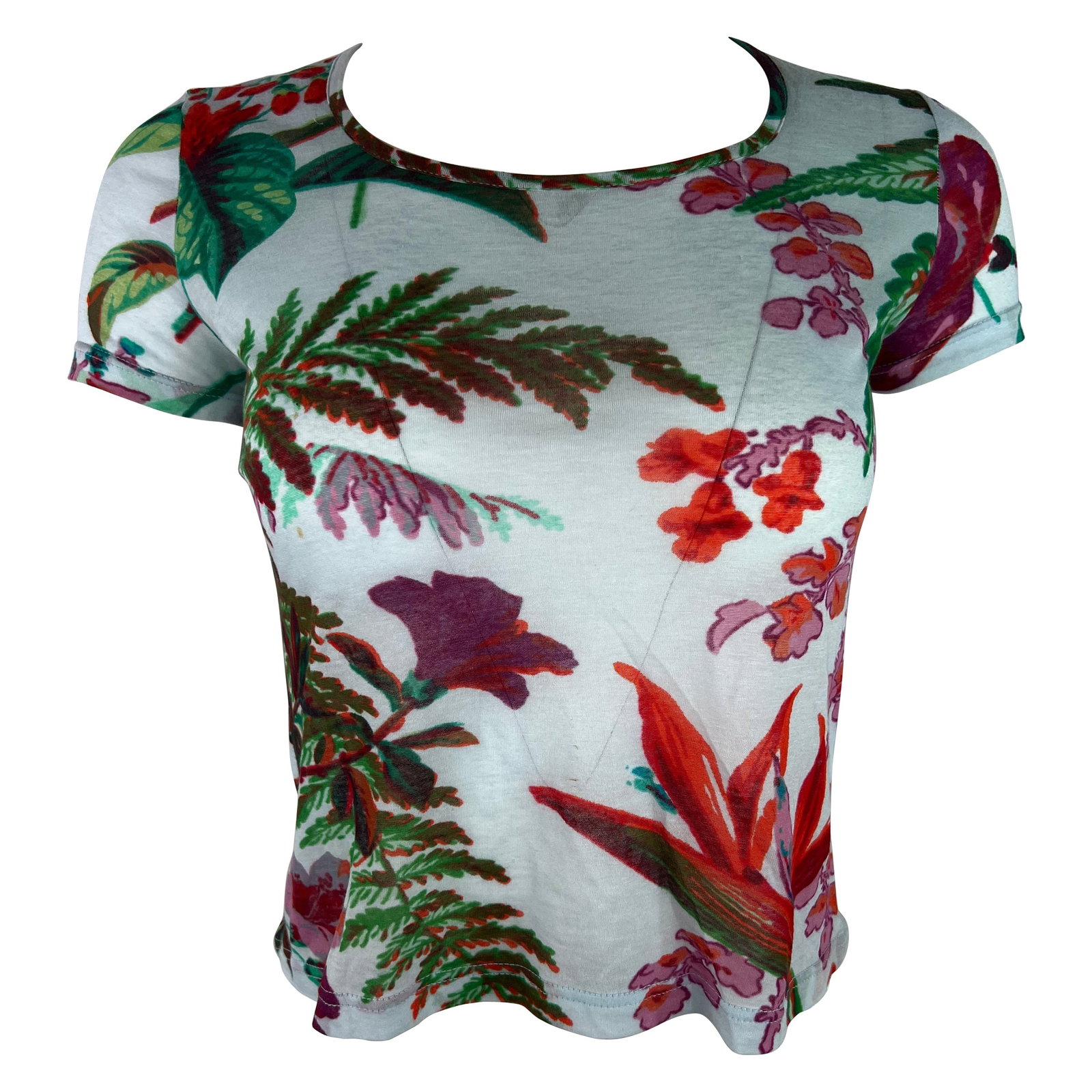 Kenzo Jeans floral cotton short sleeve top size S: Kenzo Jeans floral cotton short sleeve top size S A Kenzo Jeans blue floral T-shirt top in size Small, made in Italy. It is crafted from 100% cotton and features a multicolored floral print, crew neck
