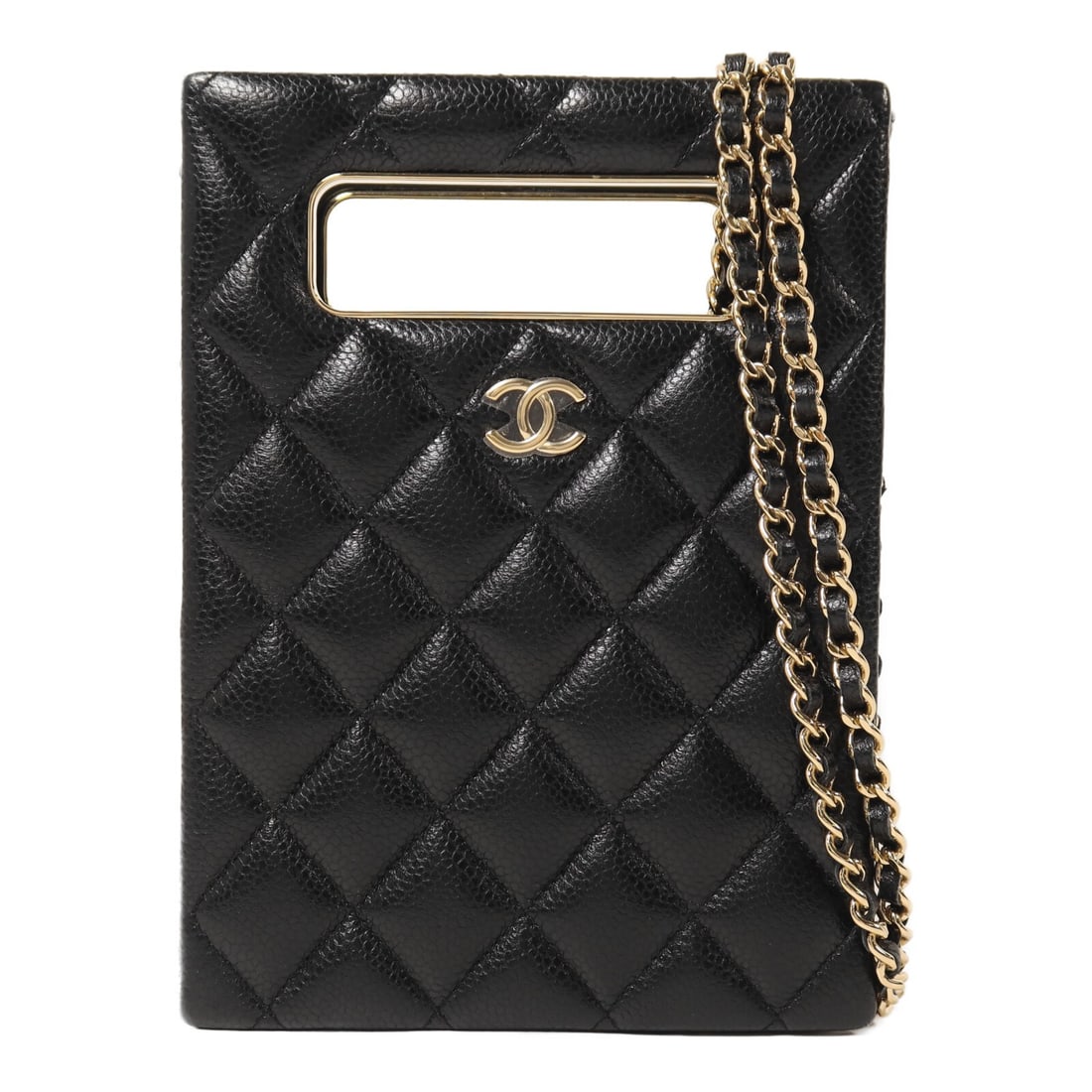 CHANEL AS3314 CC Evening Box 2 Way Shoulder Bag Black Calfskin: CHANEL AS3314 CC Evening Box 2 Way Shoulder Bag Black Calfskin A CHANEL CC GHW evening box 2-way shoulder bag in black calfskin leather. This women's regular-size bag features a black exterior and fra