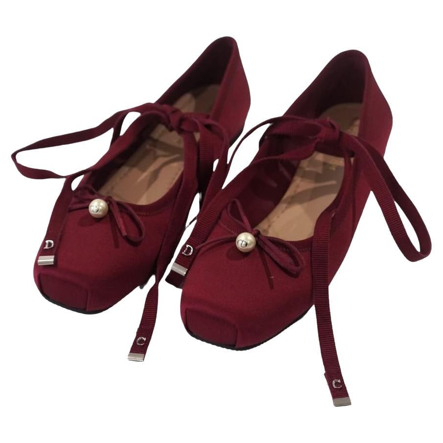 Christian Dior satin ballet flats in burgundy size 38.5 (1 of 10)
