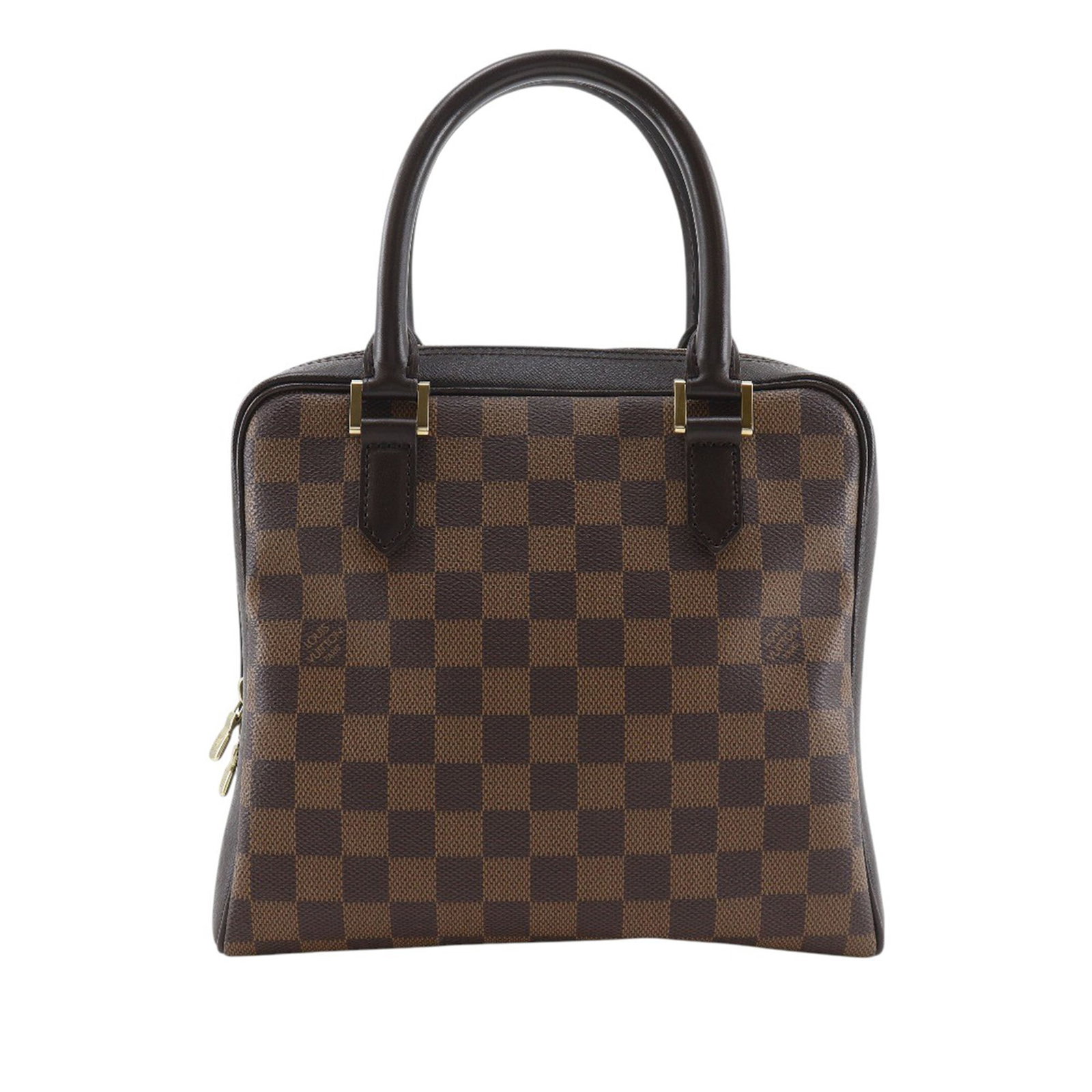 Louis Vuitton Brera Brown Damier Ebene Canvas Handbag with Leather Trim: Louis Vuitton Brera Brown Damier Ebene Canvas Handbag with Leather Trim The Louis Vuitton Damier Ebene Brera handbag features a signature damier ebene canvas body with leather trim, rolled leather han