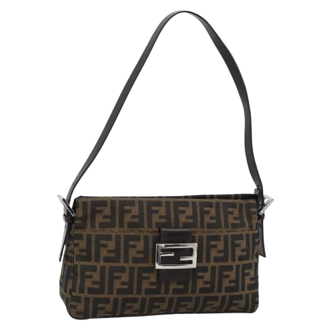 Fendi Mamma Baguette Shoulder Bag in Black Brown Zucca Canvas: Fendi Mamma Baguette Shoulder Bag in Black Brown Zucca Canvas Authentic FENDI Mamma Baguette shoulder bag in black and brown Zucca canvas. This women's shoulder bag includes a dust bag and is made in 