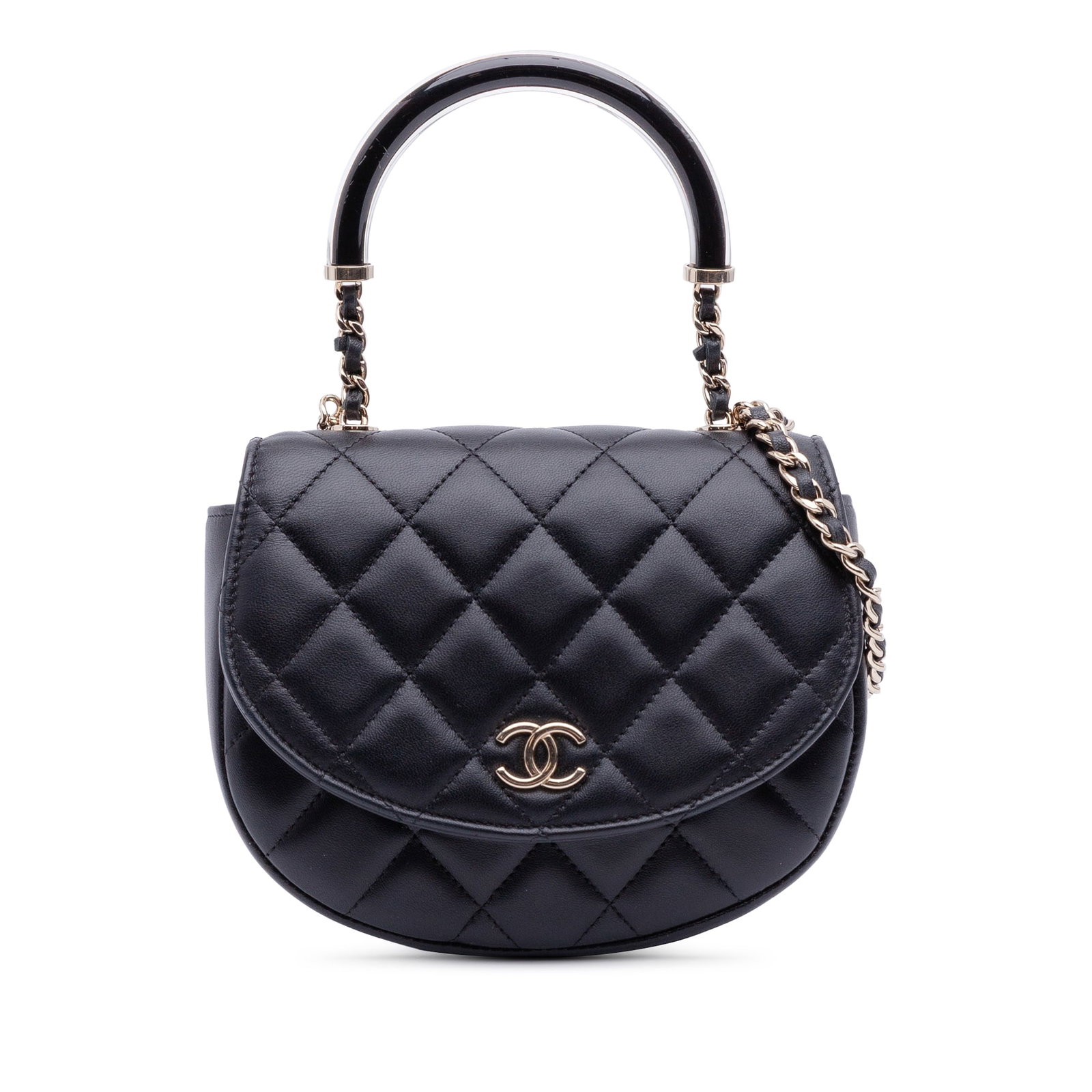Chanel Half Moon Quilted Lambskin Satchel with Resin Top Handle (1 of 9)