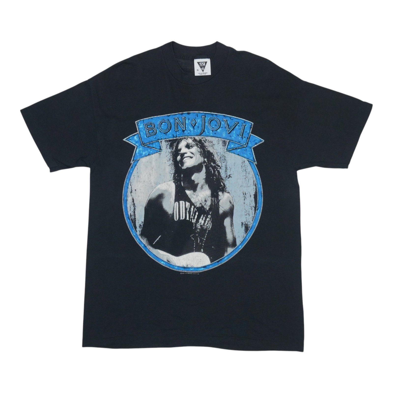 Black 1989 Bon Jovi Vintage Poly Cotton T Shirt: Black 1989 Bon Jovi Vintage Poly Cotton T Shirt Authentic original vintage 1989 Bon Jovi shirt in black with no back graphics. This is a true vintage shirt, not a modern reproduction. It is in excelle