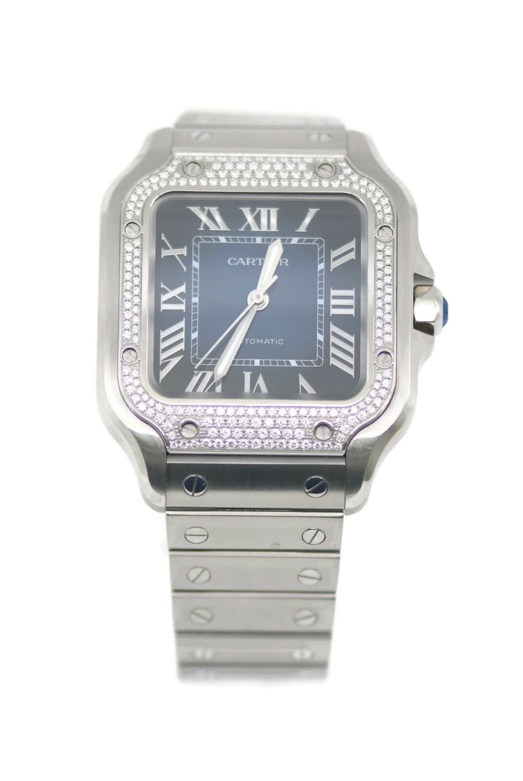 Cartier Santos Diamond Watch W4SA0006 Blue Dial Stainless Steel: Cartier Santos Diamond Watch W4SA0006 Blue Dial Stainless Steel This exquisite Cartier Santos Diamond Stainless Steel Watch (Model: W4SA0006) features a stunning blue dial and a diamond bezel, making 