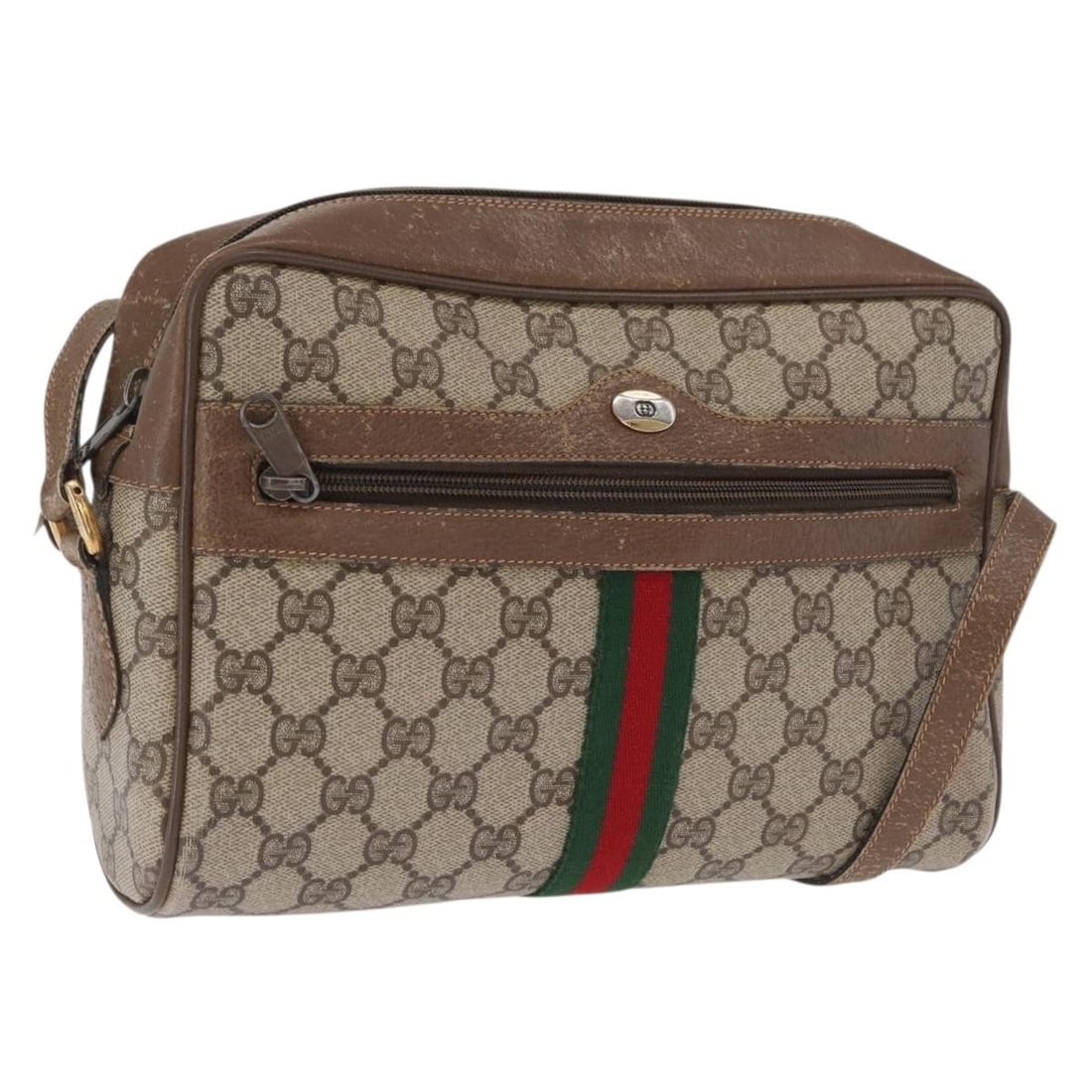 Gucci GG Supreme Web Sherry Shoulder Bag PVC Beige Red 68 02 005 Italy: Gucci GG Supreme Web Sherry Shoulder Bag PVC Beige Red 68 02 005 Italy This Gucci GG Supreme Web Sherry Line shoulder bag features a beige and red color scheme, crafted from PVC leather and GG canvas.