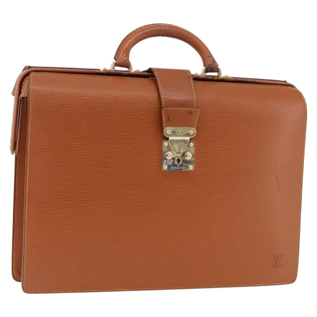 Louis Vuitton Serviette Fermoir Epi Leather Business Bag Zipangu Gold M54358: Louis Vuitton Serviette Fermoir Epi Leather Business Bag Zipangu Gold M54358 Louis Vuitton Serviette Fermoir business bag in Zipangu Gold Epi leather. This heavily used bag shows notable wear througho