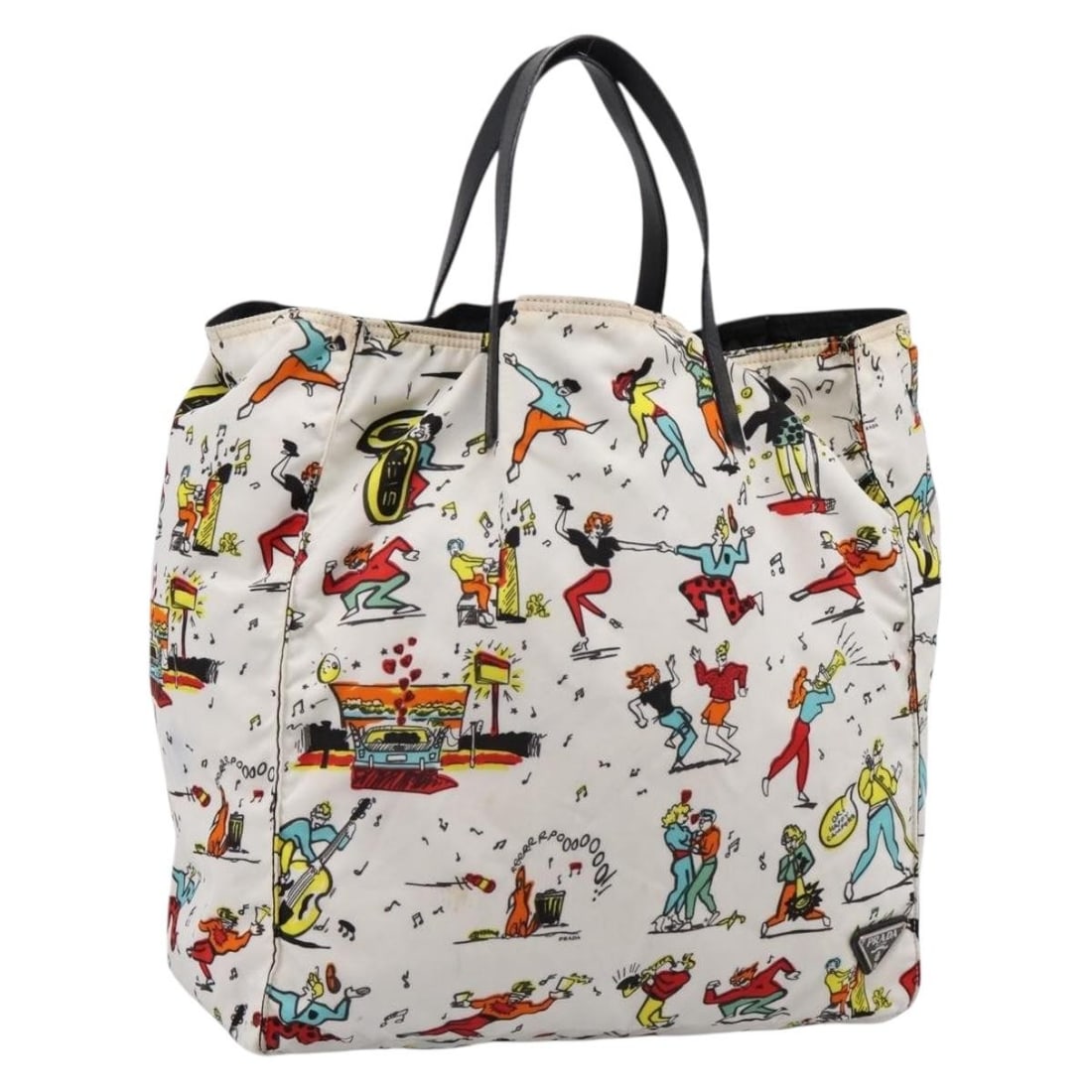 PRADA Nylon Tote Handbag Ivory Black Made in Italy: PRADA Nylon Tote Handbag Ivory Black Made in Italy Authentic Prada tote bag in ivory and black nylon, made in Italy. This women's tote has a spacious everyday silhouette with dual handles. Included is
